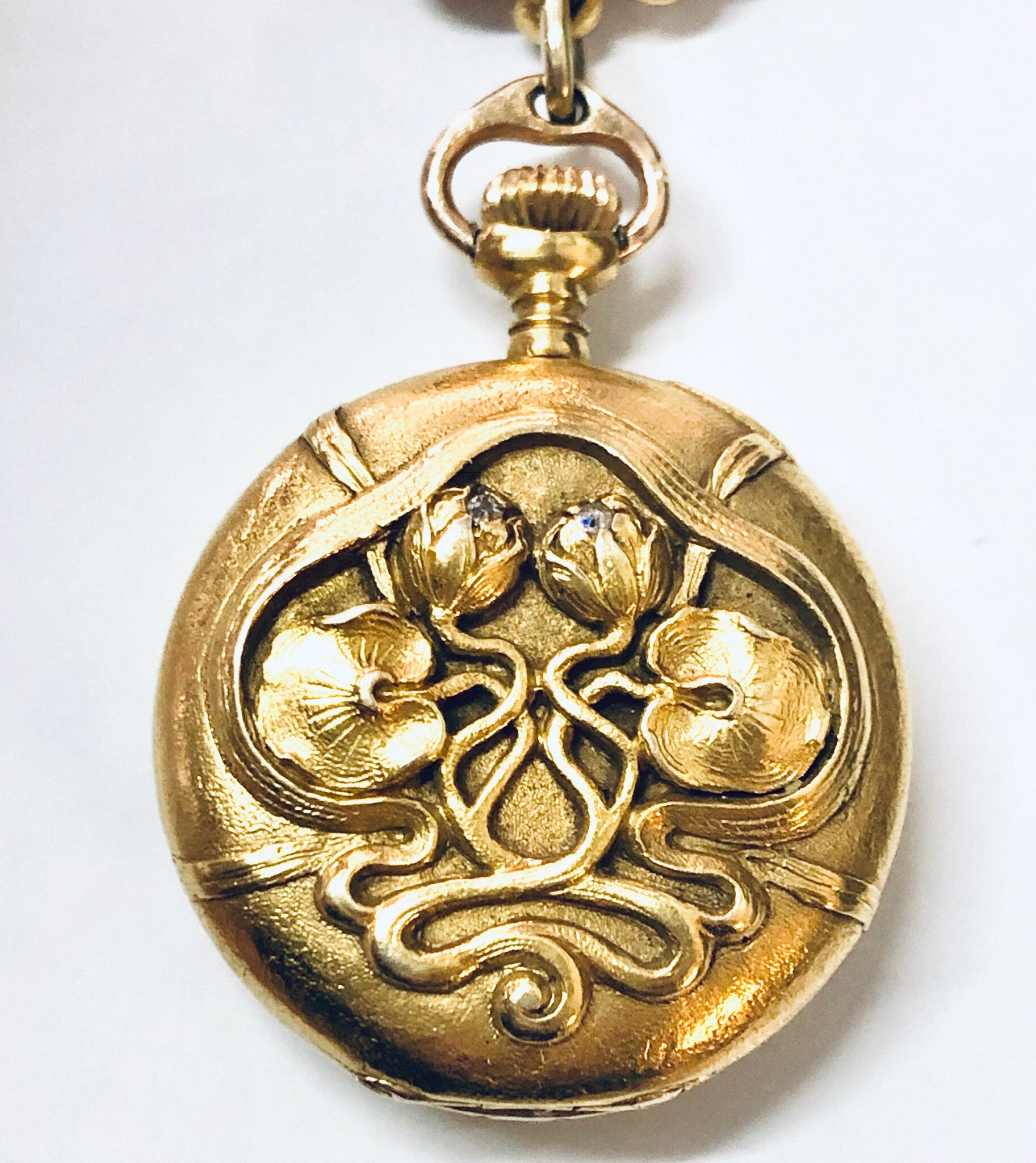 Rare Marcus And Co. 14k Gold Diamond Lapel Watch Art Nouveau, 14 Karat Gold, 14K Gold Watch, Vintage Watch, Lapel Watch, Watch Brooch, Gold