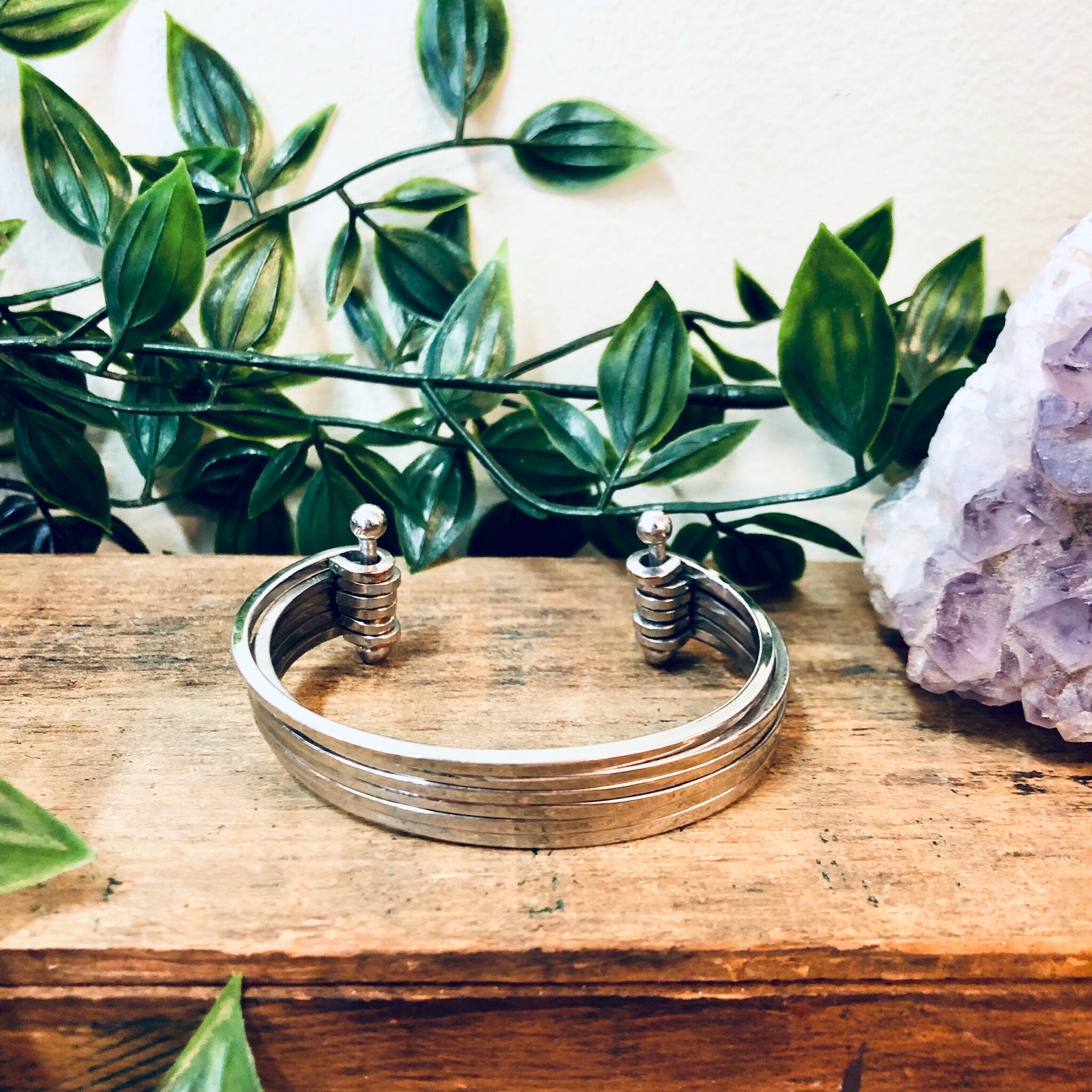 Vintage Cuff Bracelet, Silver Bracelet, Vintage Jewelry, Silver Toned Jewelry, Statement Jewelry, Valentines Day Gift, Industrial Style