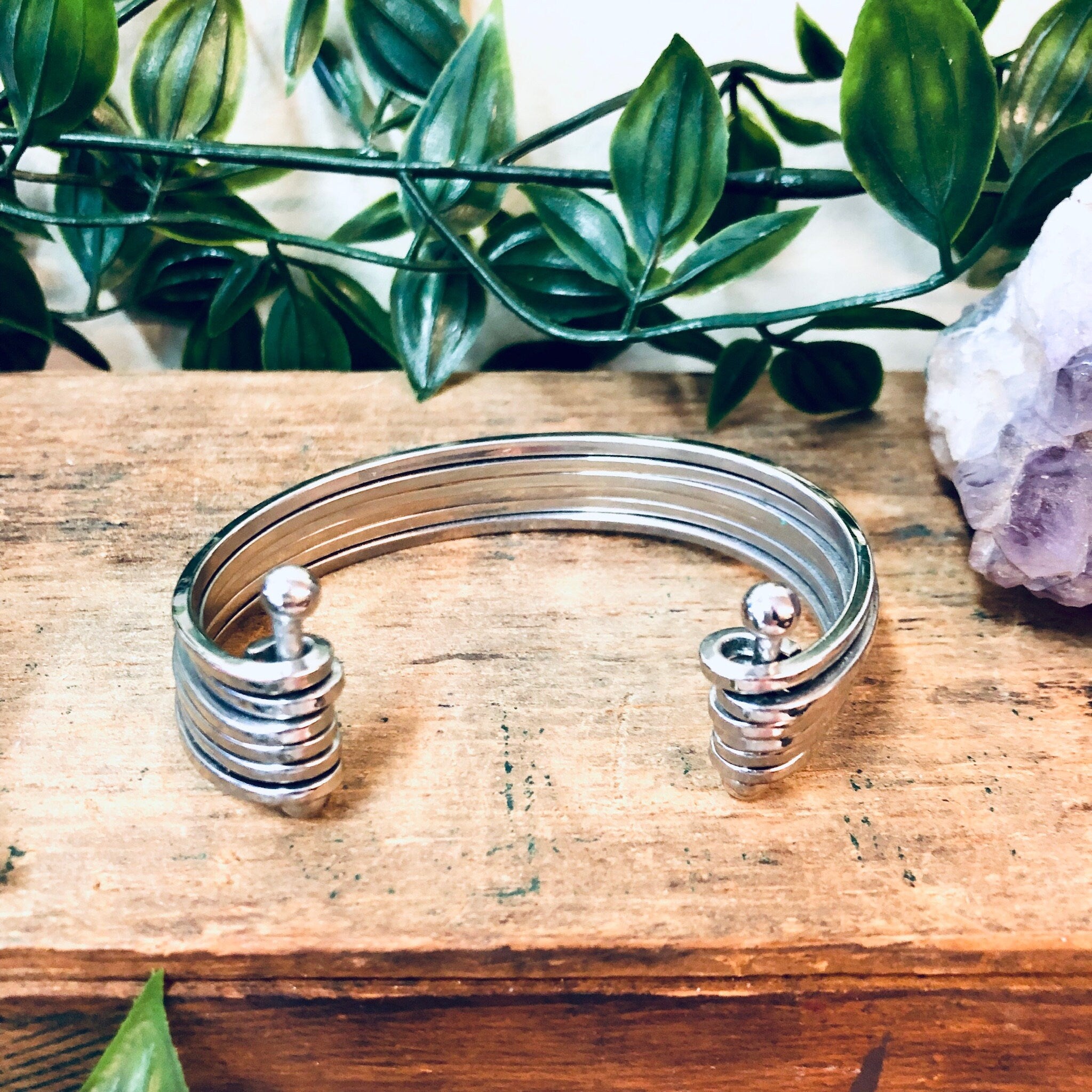 Vintage Cuff Bracelet, Silver Bracelet, Vintage Jewelry, Silver Toned Jewelry, Statement Jewelry, Valentines Day Gift, Industrial Style