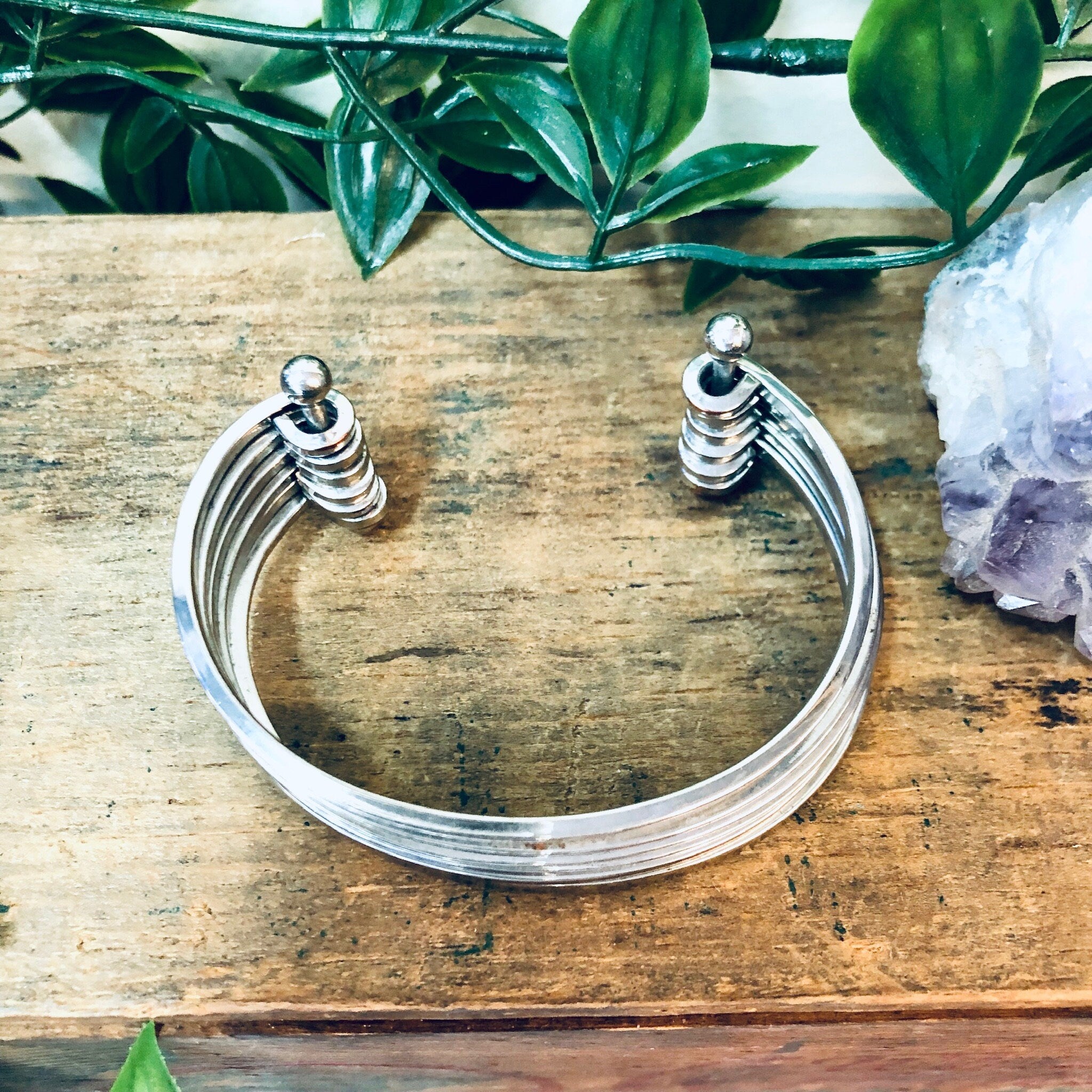 Vintage Cuff Bracelet, Silver Bracelet, Vintage Jewelry, Silver Toned Jewelry, Statement Jewelry, Valentines Day Gift, Industrial Style