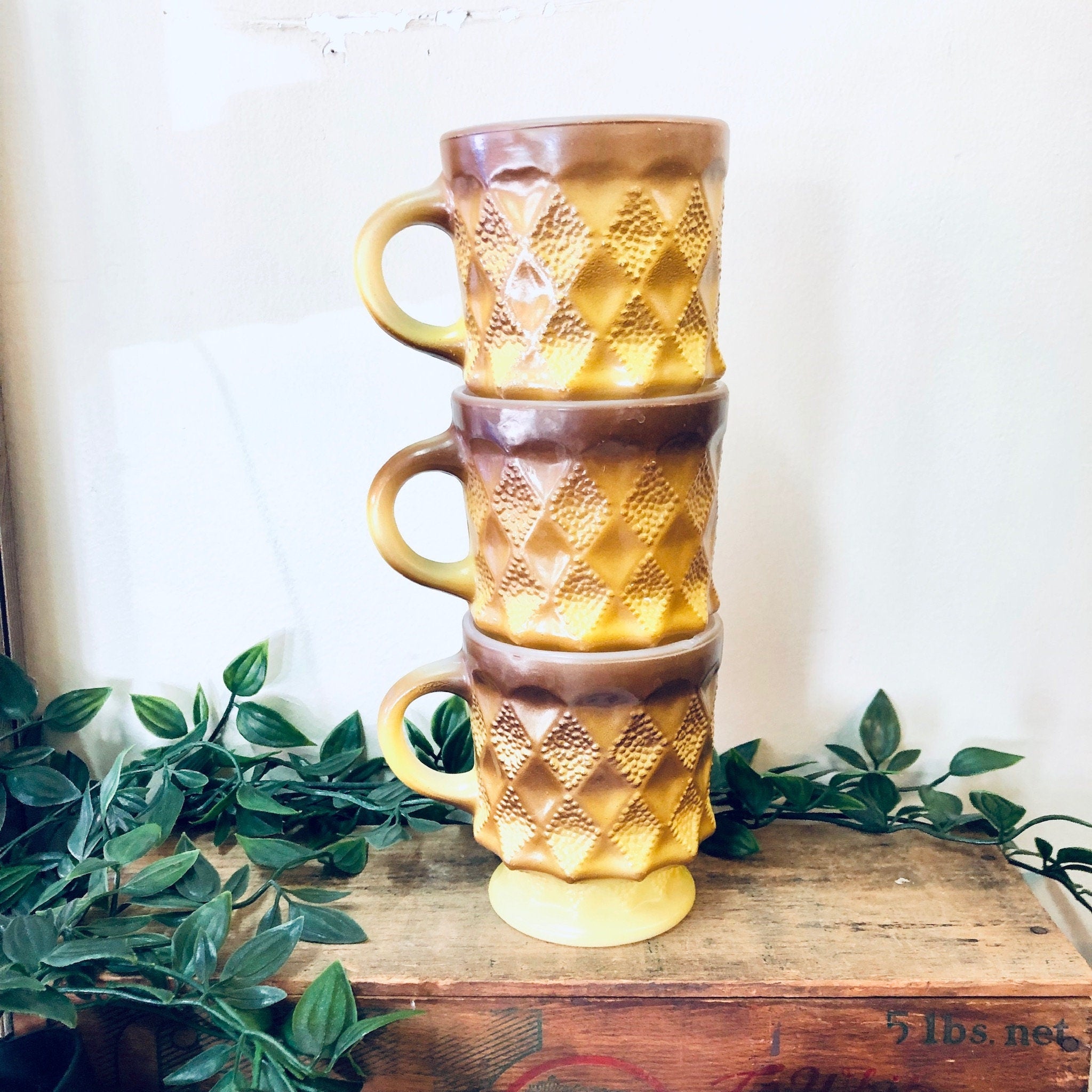 Vintage Mugs, Fire King Mugs, Anchor Hocking Mugs, Gradient Mugs, Ombre Mugs, Stacking Mugs, Set of Three, Retro Home Decor, 1950s Mugs, Tea