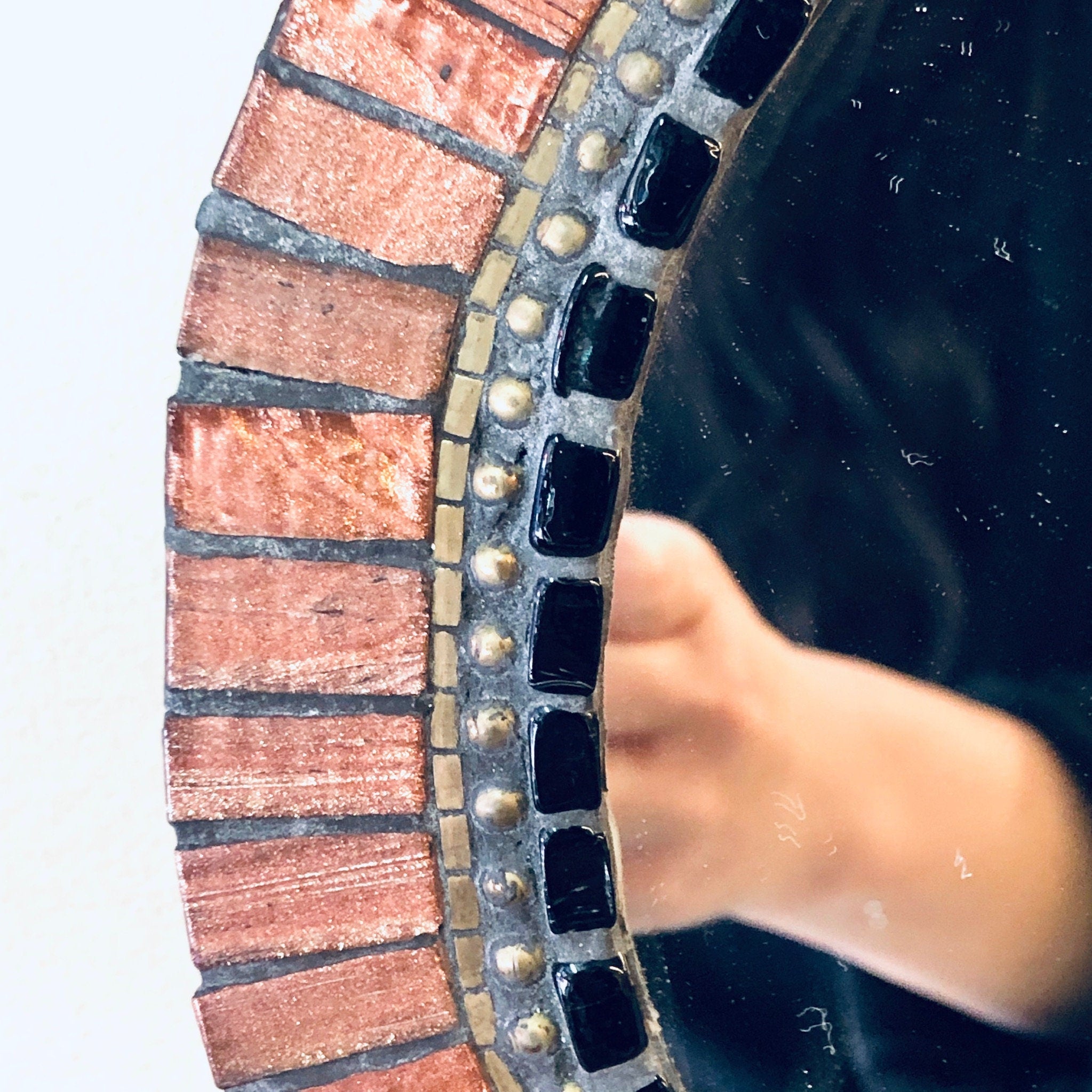 Vintage Mirror, Small Mirror, Vintage Home Decor, Wall Decor, Mosaic Mirror, Copper Toned Tile, Tile Mirror, Copper and Black, Wall Hanging
