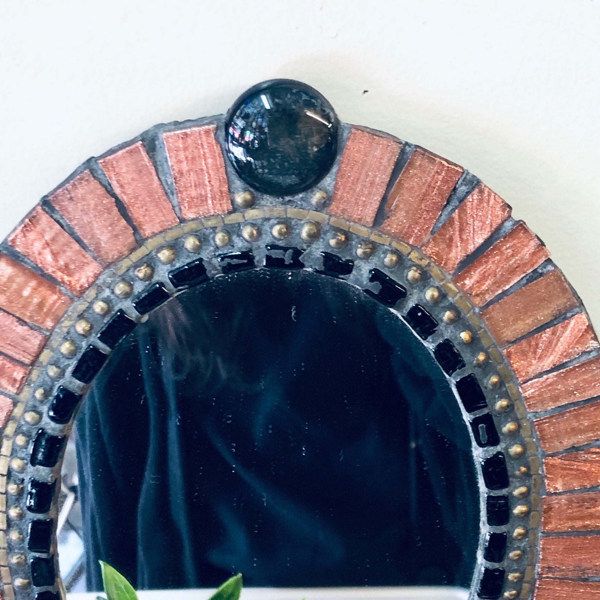 Vintage Mirror, Small Mirror, Vintage Home Decor, Wall Decor, Mosaic Mirror, Copper Toned Tile, Tile Mirror, Copper and Black, Wall Hanging