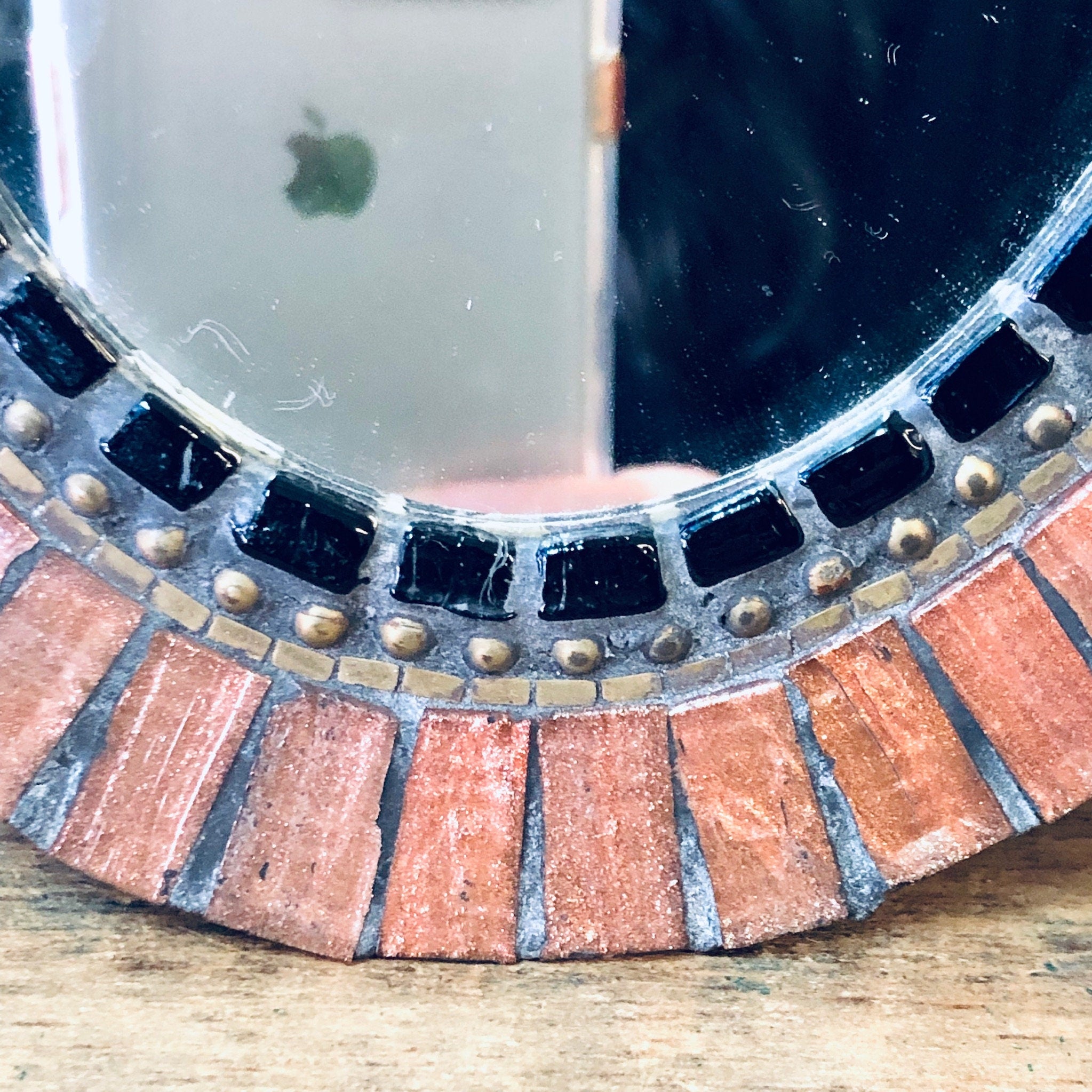 Vintage Mirror, Small Mirror, Vintage Home Decor, Wall Decor, Mosaic Mirror, Copper Toned Tile, Tile Mirror, Copper and Black, Wall Hanging