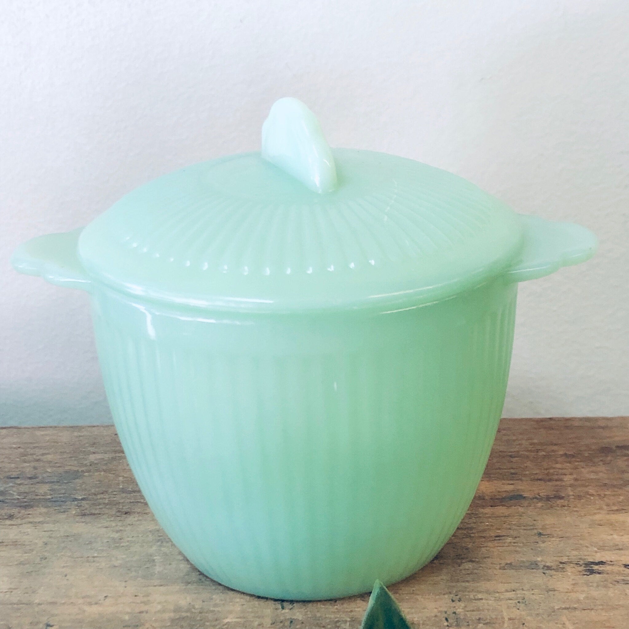 Fire King Jane Ray Jadeite Cream and Sugar Bowl, Vintage Jadeite Creamer Sugar Set, Fire King Collectible Glassware, Green Milk Glass, Green