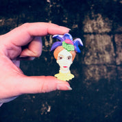 Vintage Brooch, Lady Face Brooch, Unique Jewelry, Vintage Jewelry, Vintage Pin, Purple Jewelry, Yellow Jewelry, Woman Face Pin, Unique Gift