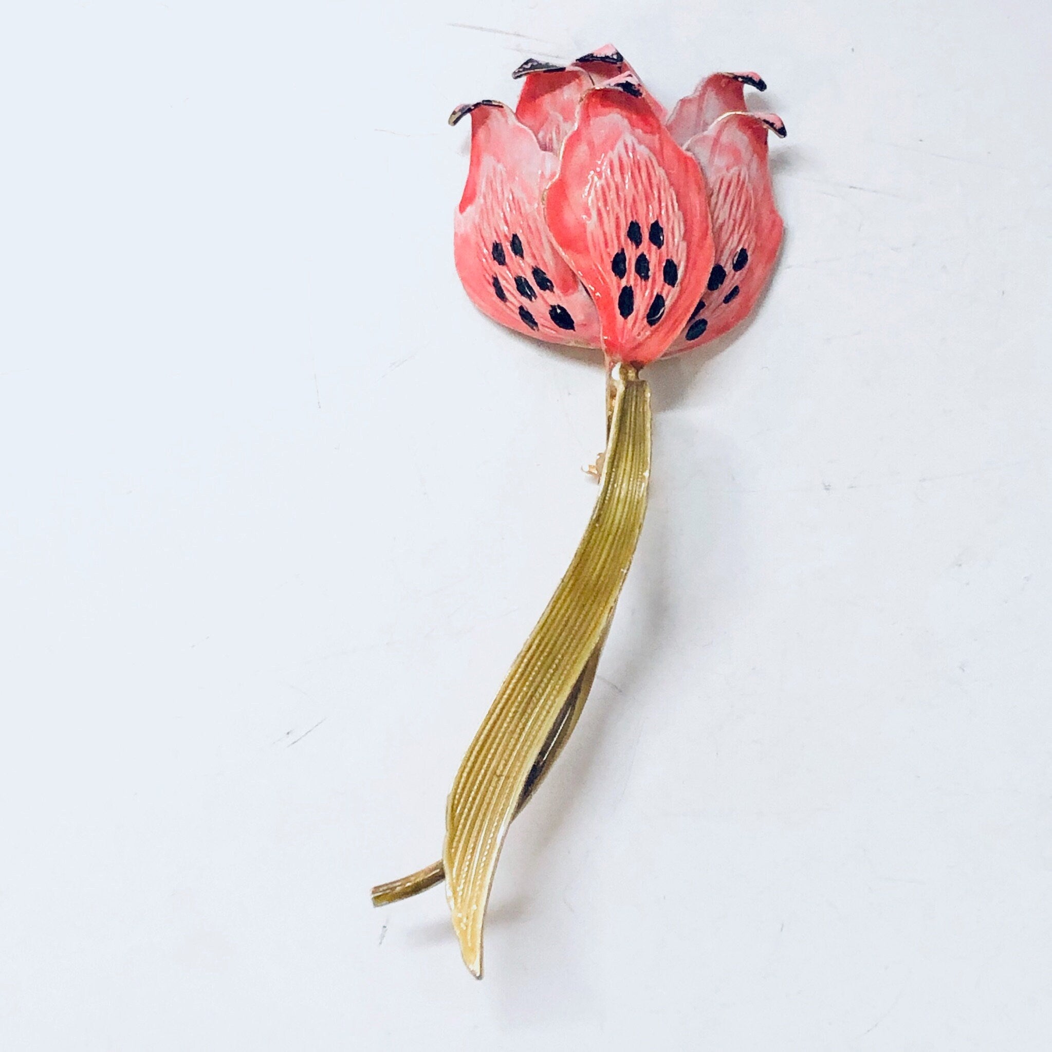Vintage Flower Pin, Vintage Brooch, Pink Flower, Large Brooch, Vintage Jewelry, Long Brooch, Pink and Gold, Valentines Day Gift, Unique Pin