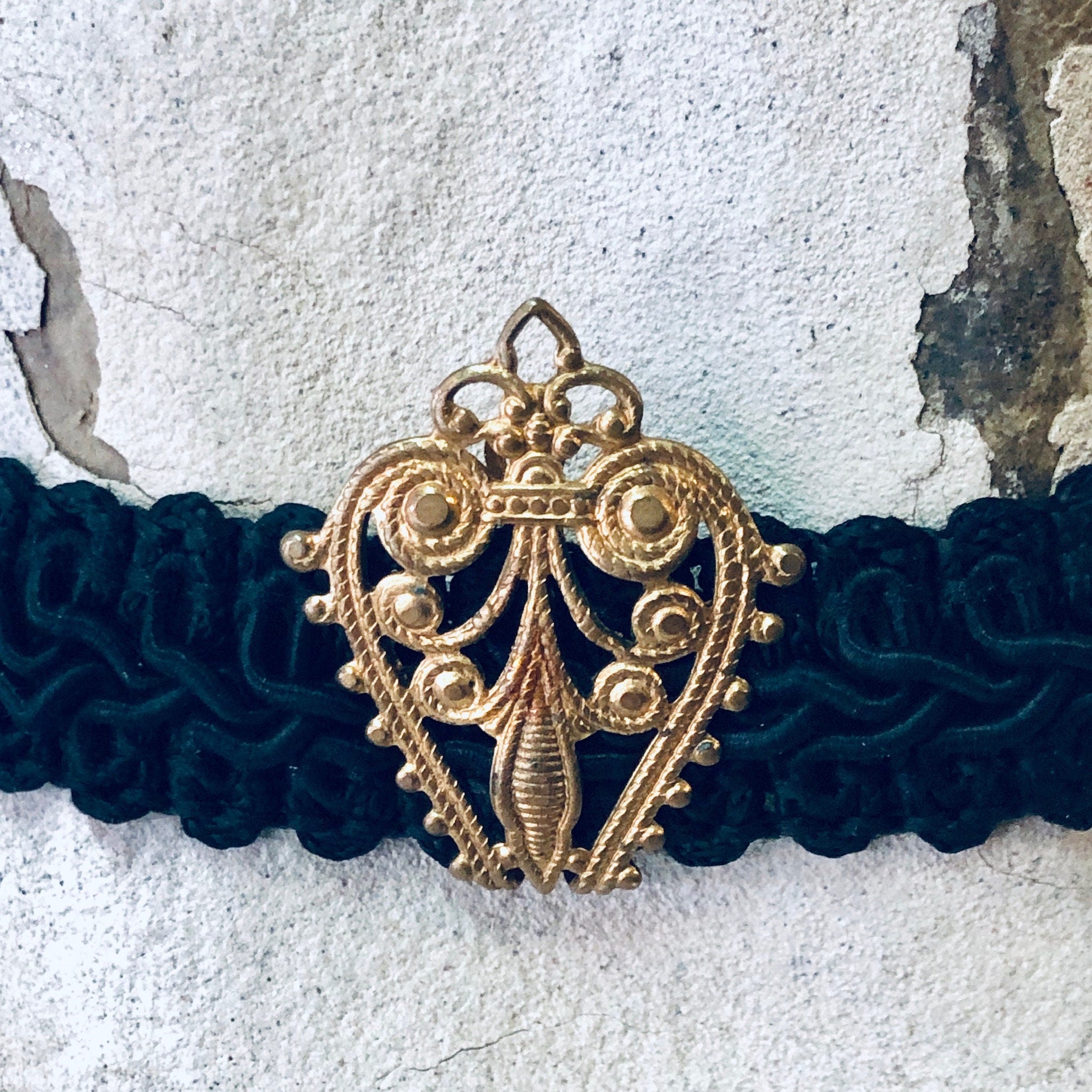 Vintage Choker, Braided Choker, Victorian Style Jewelry, Vintage Jewelry, Black and Gold, Gold Accents, Black Choker, Valentines Day Gift