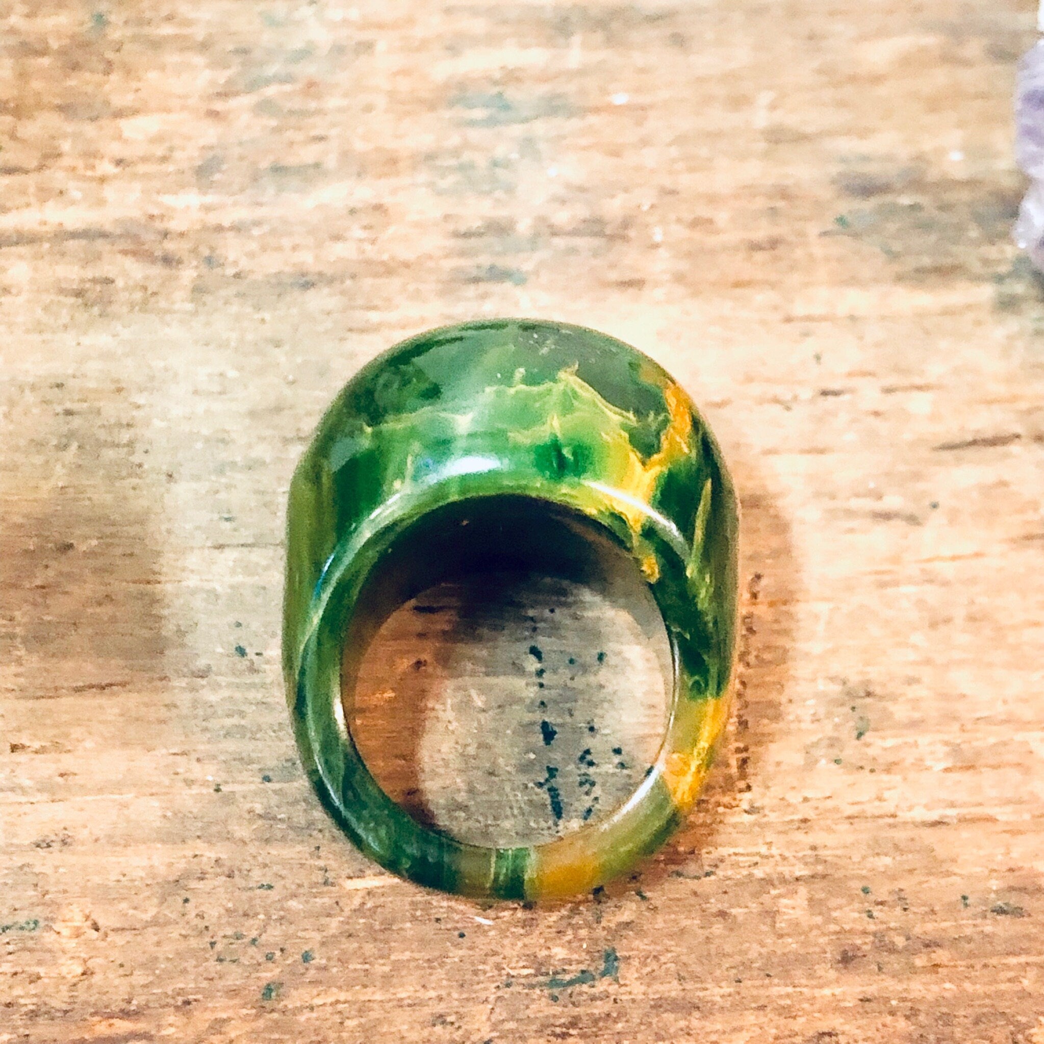 Green Plastic Ring, Retro Jewelry, Vintage Jewelry, Green and Yellow, Round Ring, Ball Ring, Valentines Day Gift, Green Marble, statement