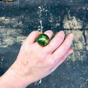 Green Plastic Ring, Retro Jewelry, Vintage Jewelry, Green and Yellow, Round Ring, Ball Ring, Valentines Day Gift, Green Marble, statement