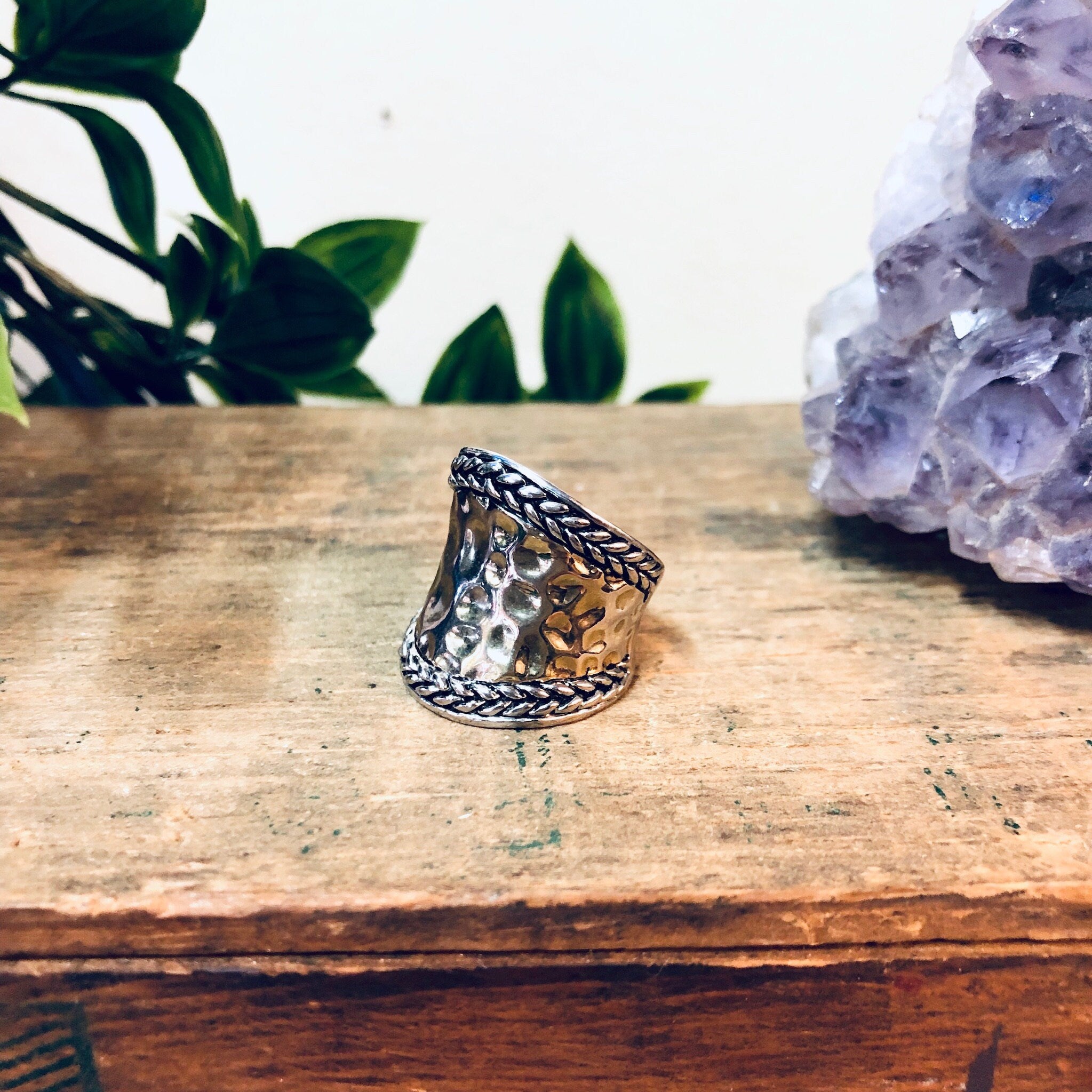 Vintage Ring, Hammered Ring, Vintage Jewelry, Rope Ring, Statement Jewelry, Valentines Day Gift, Thick Band Ring, Unique Jewelry,