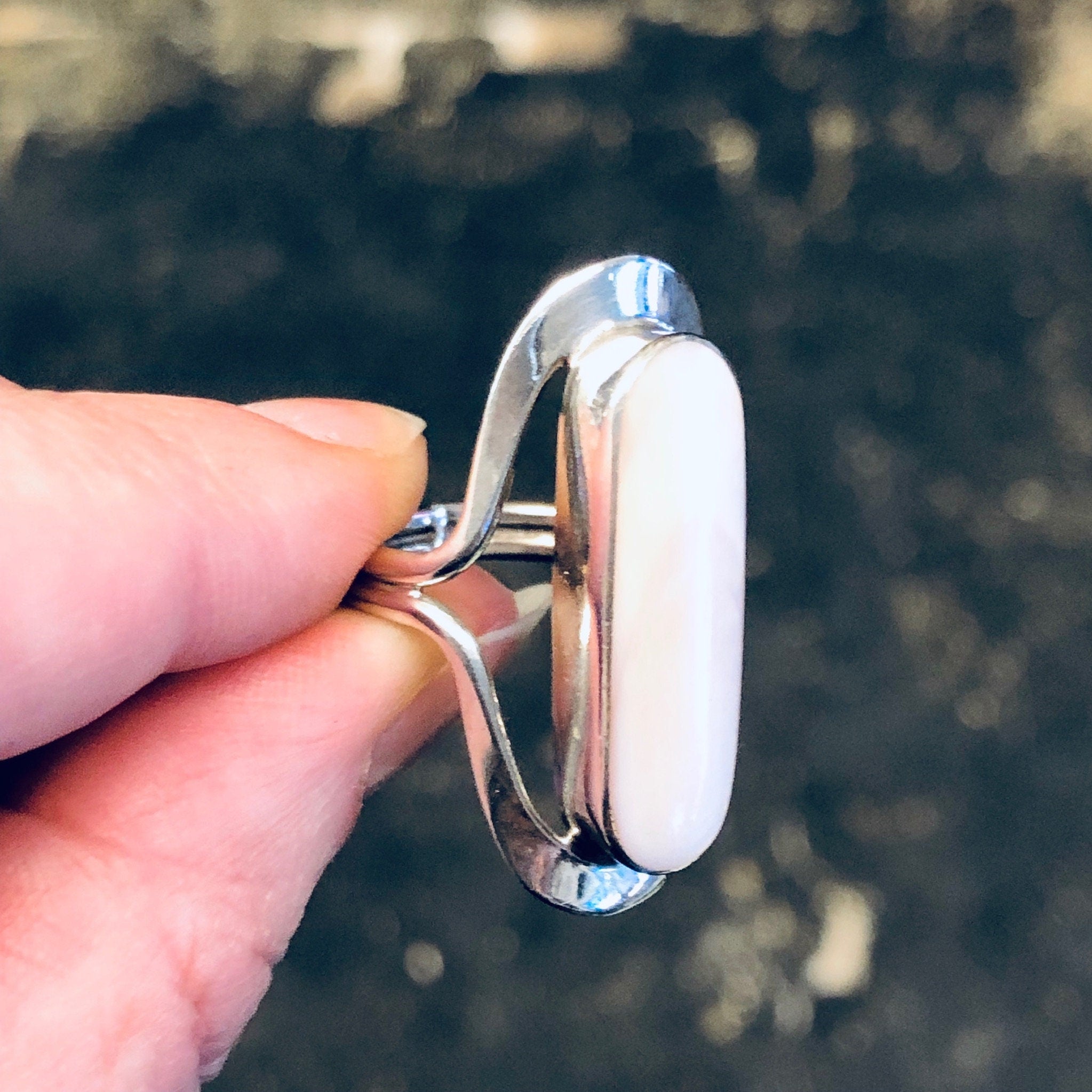 Vintage Silver Ring, Light Pink Ring, Vintage Jewelry, Silver and Pink, Valentines Day Gift, Statement Ring, Long Ring, Pink Swirl Ring, 925