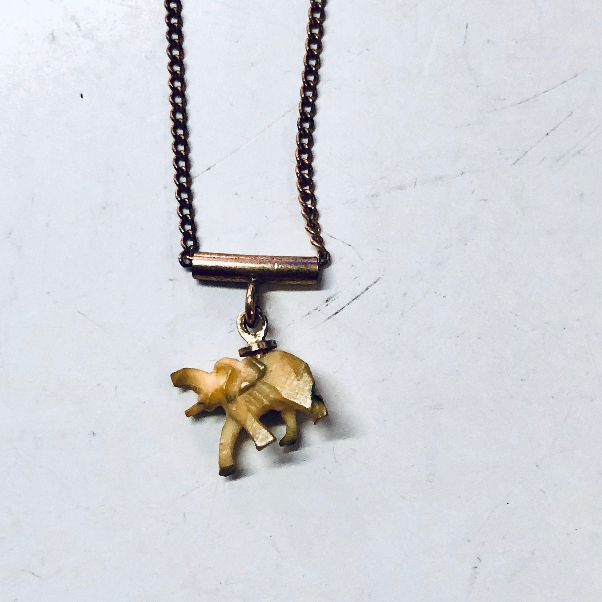 Vintage Necklace, Charm Necklace, Elephant Necklace, Small Necklace, Vintage Jewelry, Elephant Jewelry, Valentines Day Gift, Gold Toned