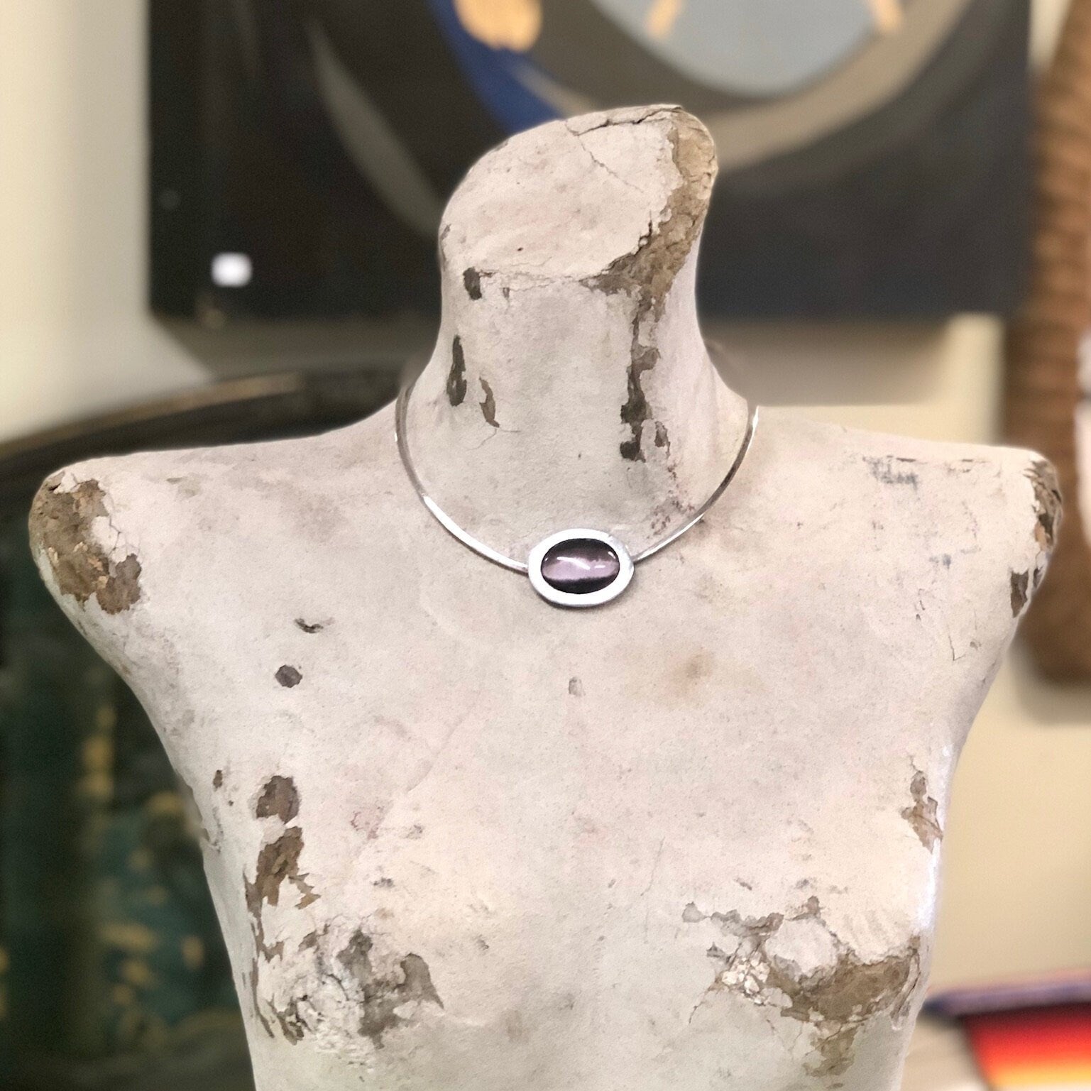 Vintage Choker, Silver Choker, Vintage Necklace, Tigers Eye Choker, Purple Tigers Eye, 950 Silver, Mothers Day Gift, Silver and Purple