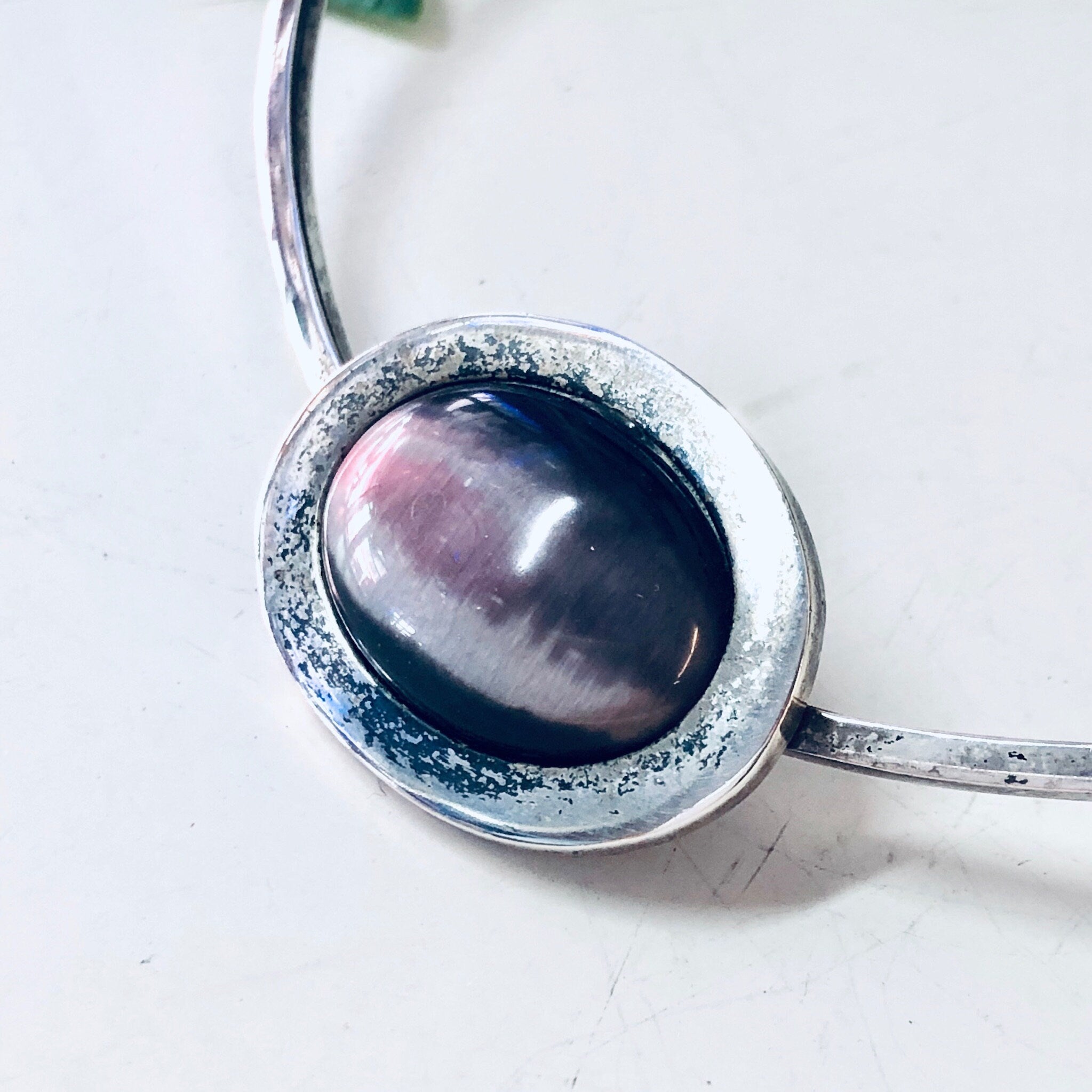 Vintage Choker, Silver Choker, Vintage Necklace, Tigers Eye Choker, Purple Tigers Eye, 950 Silver, Mothers Day Gift, Silver and Purple