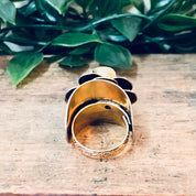 Vintage Gold Ring, Gold Toned Ring, Faux Pearl Ring, Adjustable Ring, Flower Ring, Large Ring, Floral Design, Floral Filagree, Cocktail Ring