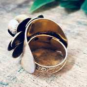 Vintage Gold Ring, Gold Toned Ring, Faux Pearl Ring, Adjustable Ring, Flower Ring, Large Ring, Floral Design, Floral Filagree, Cocktail Ring