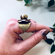 Vintage Gold Ring, Gold Toned Ring, Faux Pearl Ring, Adjustable Ring, Flower Ring, Large Ring, Floral Design, Floral Filagree, Cocktail Ring