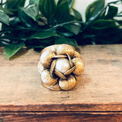 Vintage Gold Ring, Gold Toned Ring, Faux Pearl Ring, Adjustable Ring, Flower Ring, Large Ring, Floral Design, Floral Filagree, Cocktail Ring