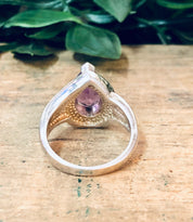 Vintage Silver Ring, Amethyst Stone, Mother Of Pearl Ring, Abalone Jewelry, Teardrop Shaped Stone, Purple Jewelry, Unique Jewelry, 925 Ring