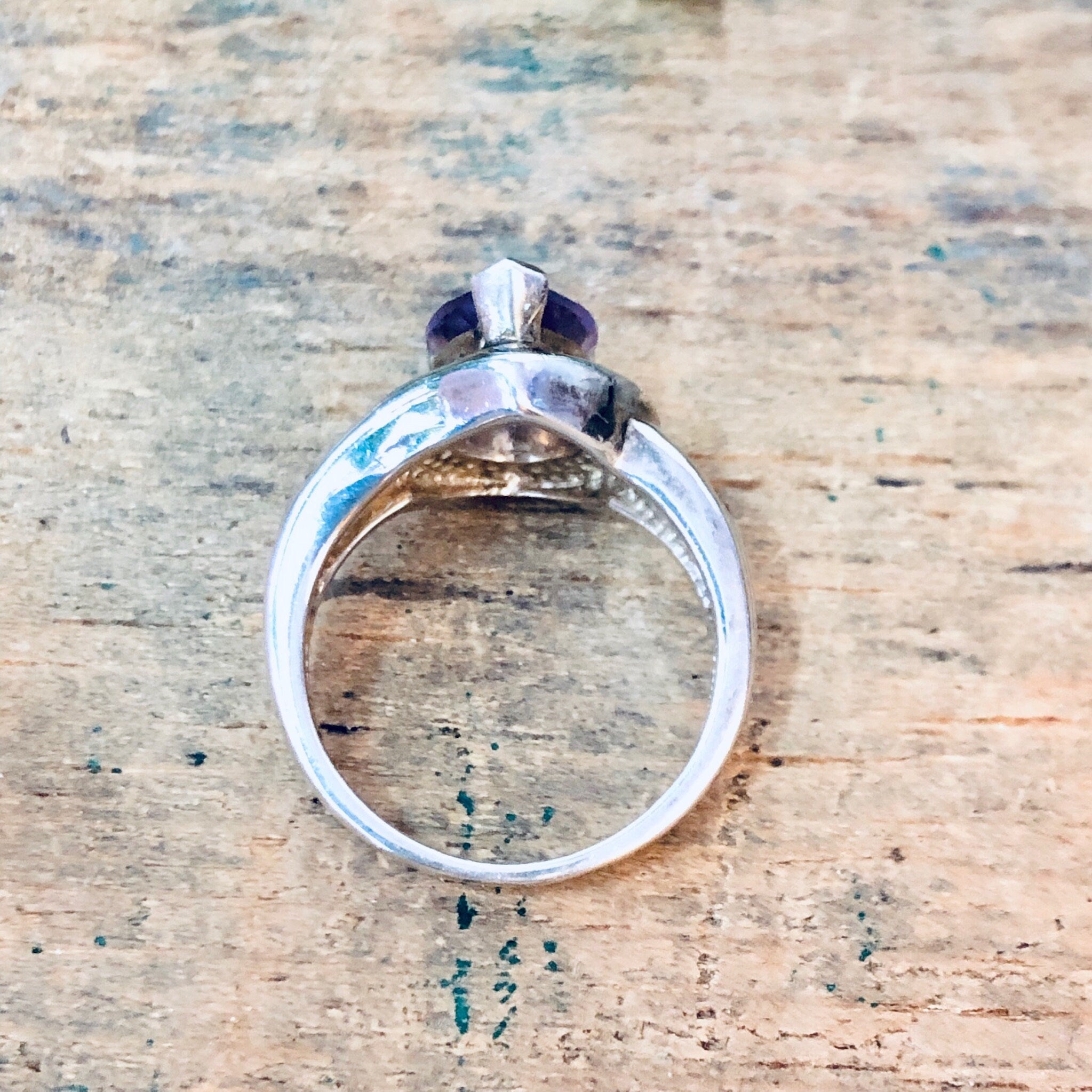 Vintage Silver Ring, Amethyst Stone, Mother Of Pearl Ring, Abalone Jewelry, Teardrop Shaped Stone, Purple Jewelry, Unique Jewelry, 925 Ring
