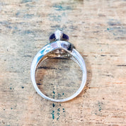 Vintage Silver Ring, Amethyst Stone, Mother Of Pearl Ring, Abalone Jewelry, Teardrop Shaped Stone, Purple Jewelry, Unique Jewelry, 925 Ring