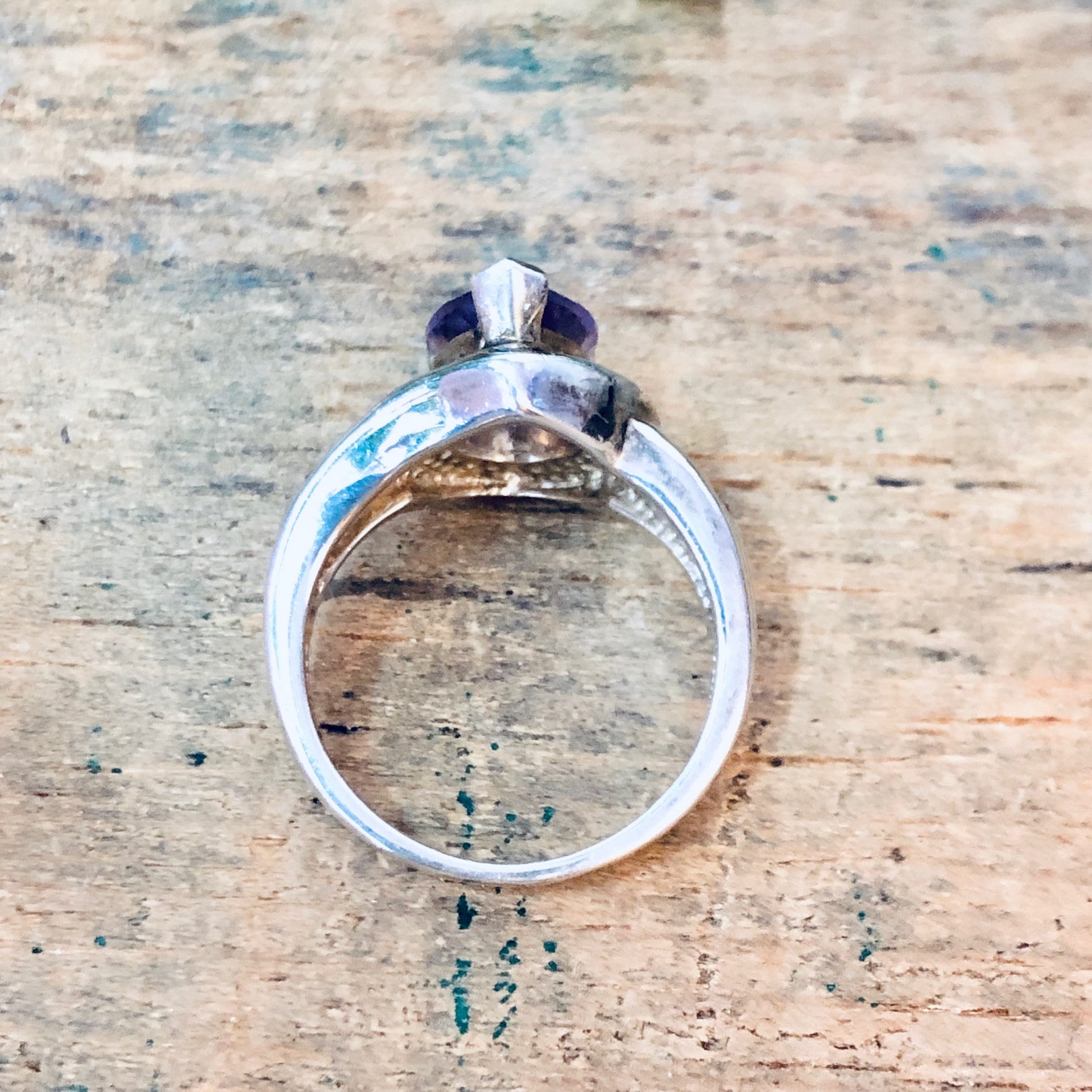Vintage Silver Ring, Amethyst Stone, Mother Of Pearl Ring, Abalone Jewelry, Teardrop Shaped Stone, Purple Jewelry, Unique Jewelry, 925 Ring