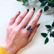 Vintage Silver Ring, Amethyst Stone, Mother Of Pearl Ring, Abalone Jewelry, Teardrop Shaped Stone, Purple Jewelry, Unique Jewelry, 925 Ring