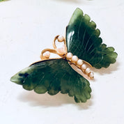 Vintage Brooch, Butterfly Brooch, Gold Toned Brooch, Butterfly Jewelry, Vintage Jewelry, Faux Pearl Brooch, Green Jade, Jade Jewelry, Pin