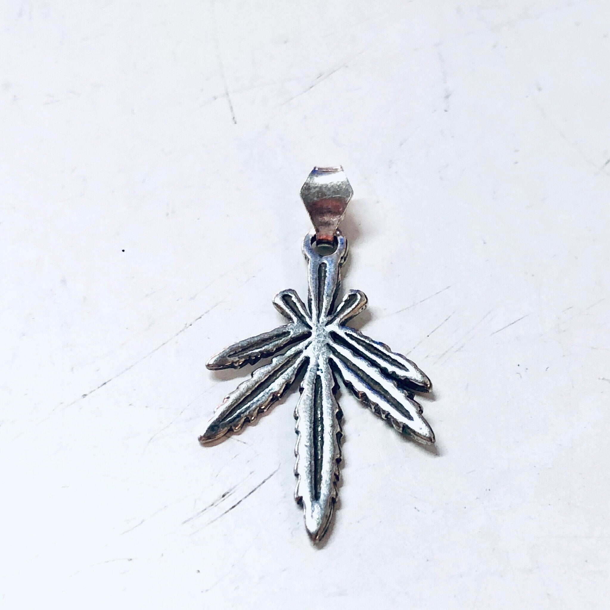 Vintage Silver Pendant, Vintage Jewelry, Weed Pendant, 420, Hippie Jewelry, Small Pendant, Boho Hippie Jewelry, Marijuana Pendant, Weed Leaf