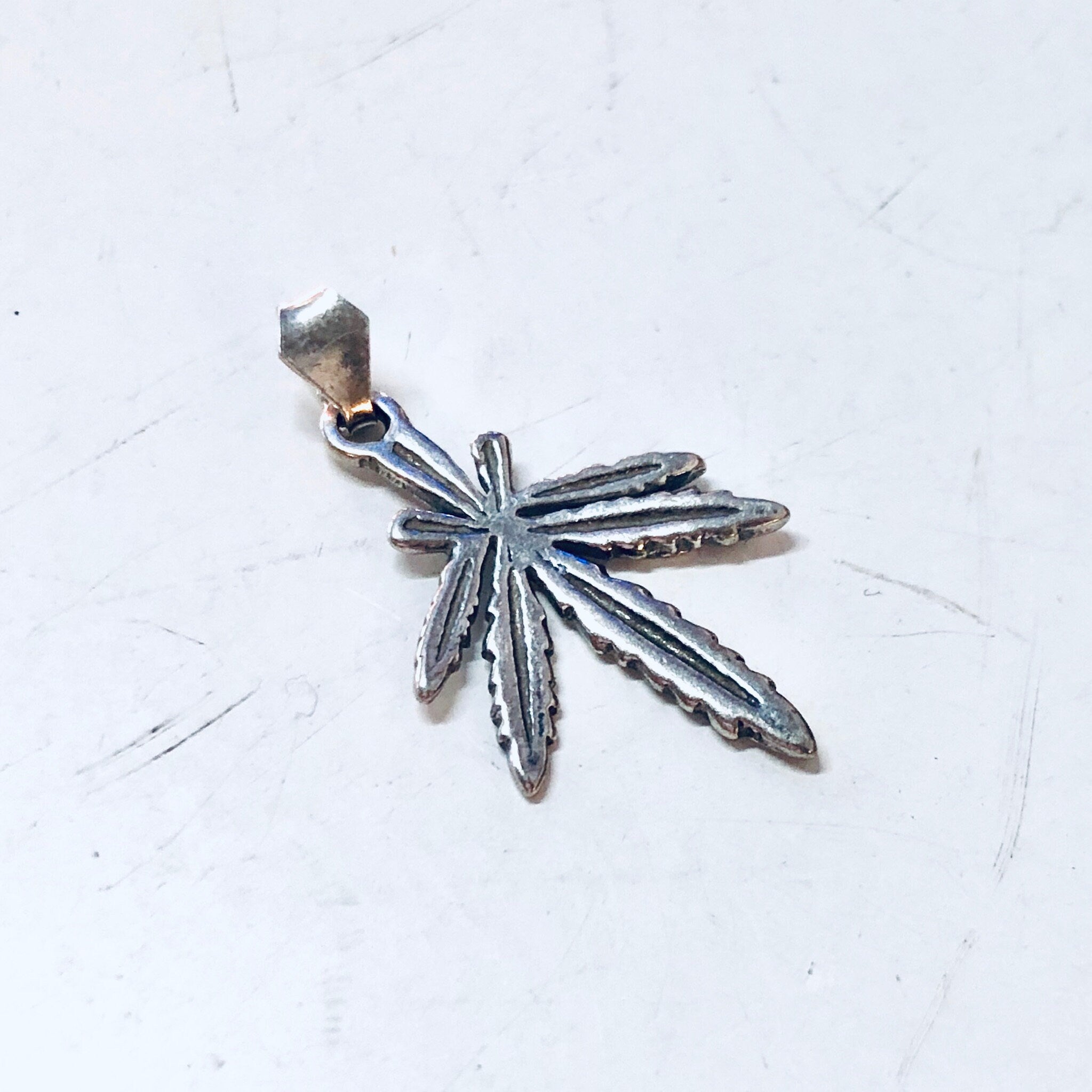 Vintage Silver Pendant, Vintage Jewelry, Weed Pendant, 420, Hippie Jewelry, Small Pendant, Boho Hippie Jewelry, Marijuana Pendant, Weed Leaf