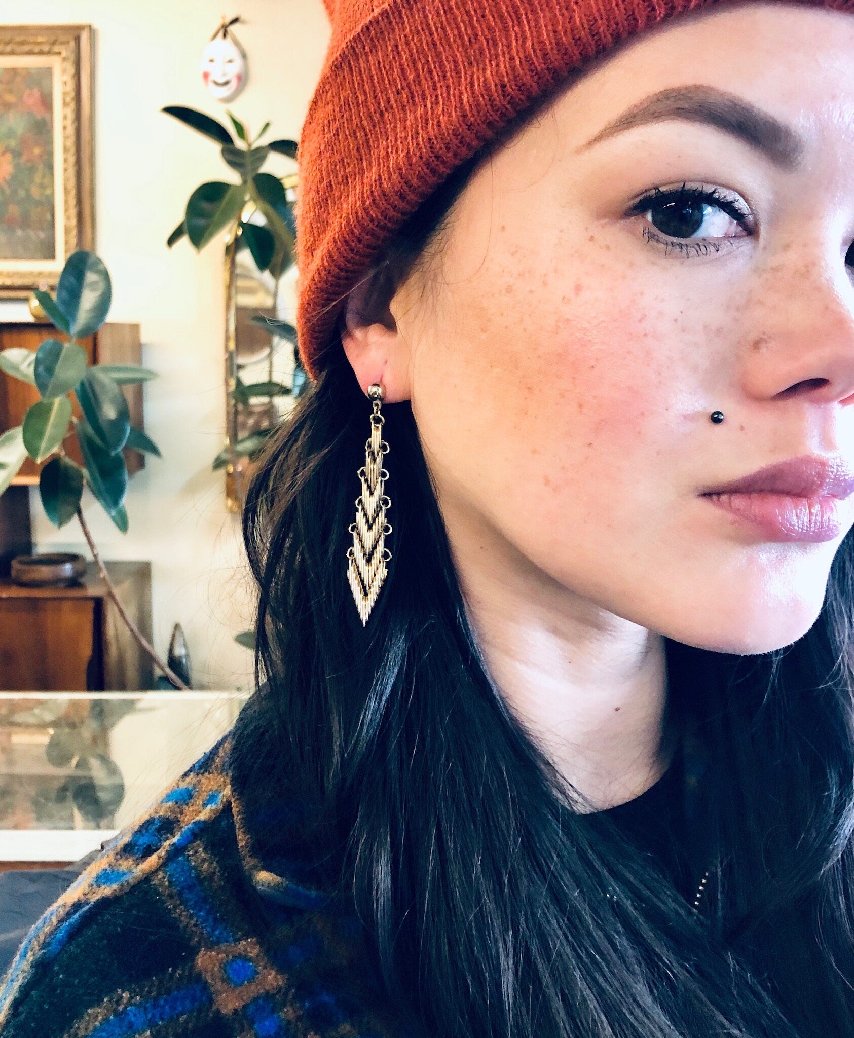 Vintage Gold Toned Earrings, Dangle Earrings, Costume Jewelry, Unique Jewelry, Vintage Jewelry, V Shaped Earrings, Valentines Day Gift