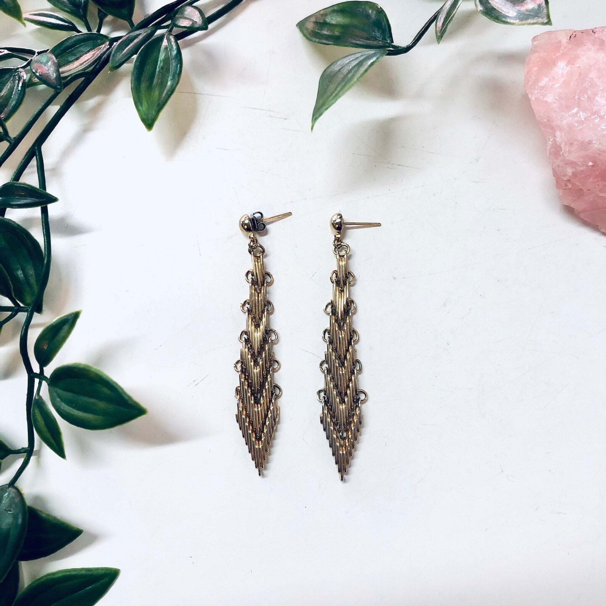 Vintage Gold Toned Earrings, Dangle Earrings, Costume Jewelry, Unique Jewelry, Vintage Jewelry, V Shaped Earrings, Valentines Day Gift