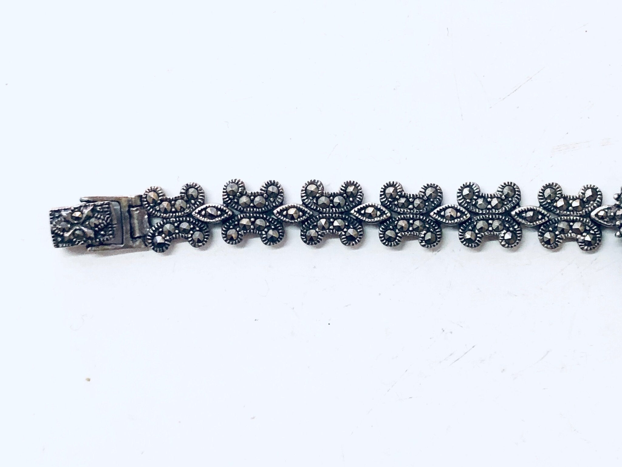 Vintage Bracelet, Turquoise Bracelet, Marcasite Jewelry, Silver Bracelet, Blue and Silver, Vintage Jewelry, Link Bracelet, Sparkly Jewelry