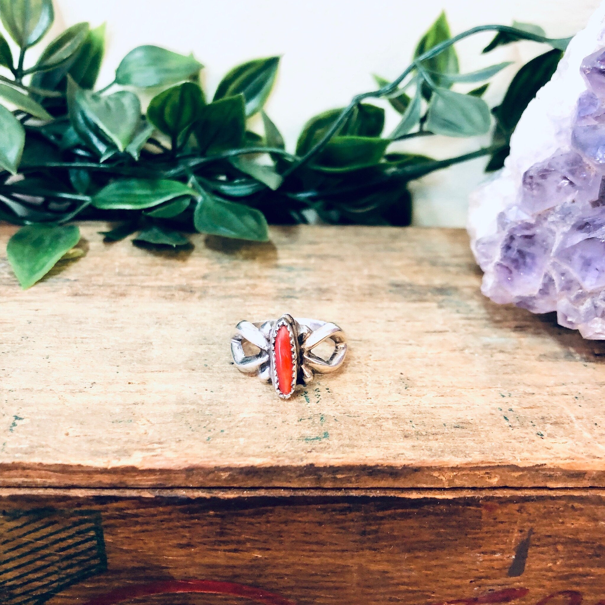 Vintage Silver Ring, Coral Ring, Southwestern Ring, Vintage Jewelry, Unique Jewelry, Boho Style, Bohemian Ring, Festival Jewelry, 925 Ring