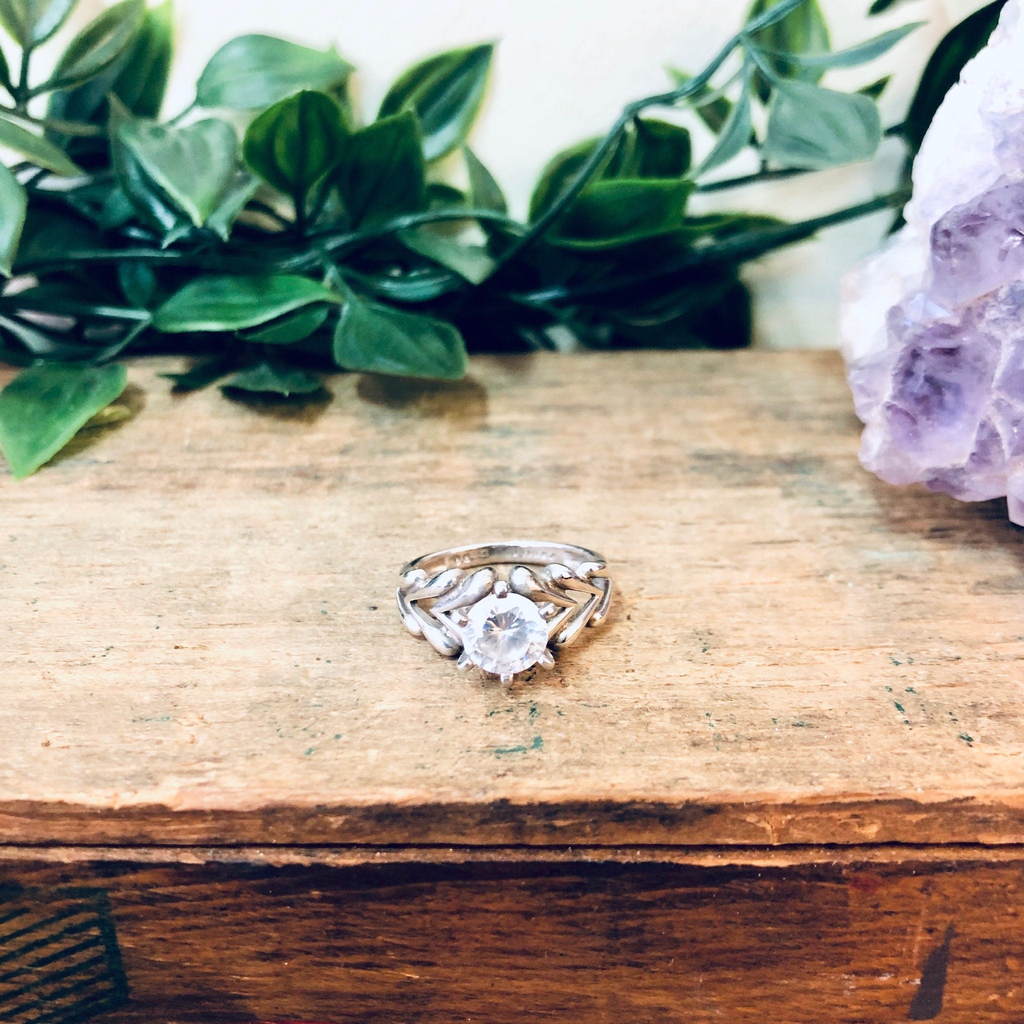 Vintage Silver Ring, Engagement Ring, Wedding Jewelry, Ring for Bride, Vintage Jewelry, Faux Diamond Ring, Silver Band, Unique Jewelry, 925