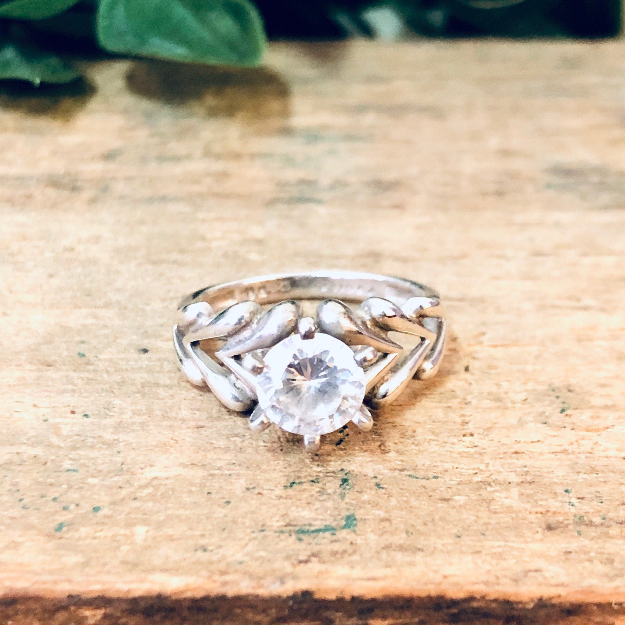 Vintage Silver Ring, Engagement Ring, Wedding Jewelry, Ring for Bride, Vintage Jewelry, Faux Diamond Ring, Silver Band, Unique Jewelry, 925