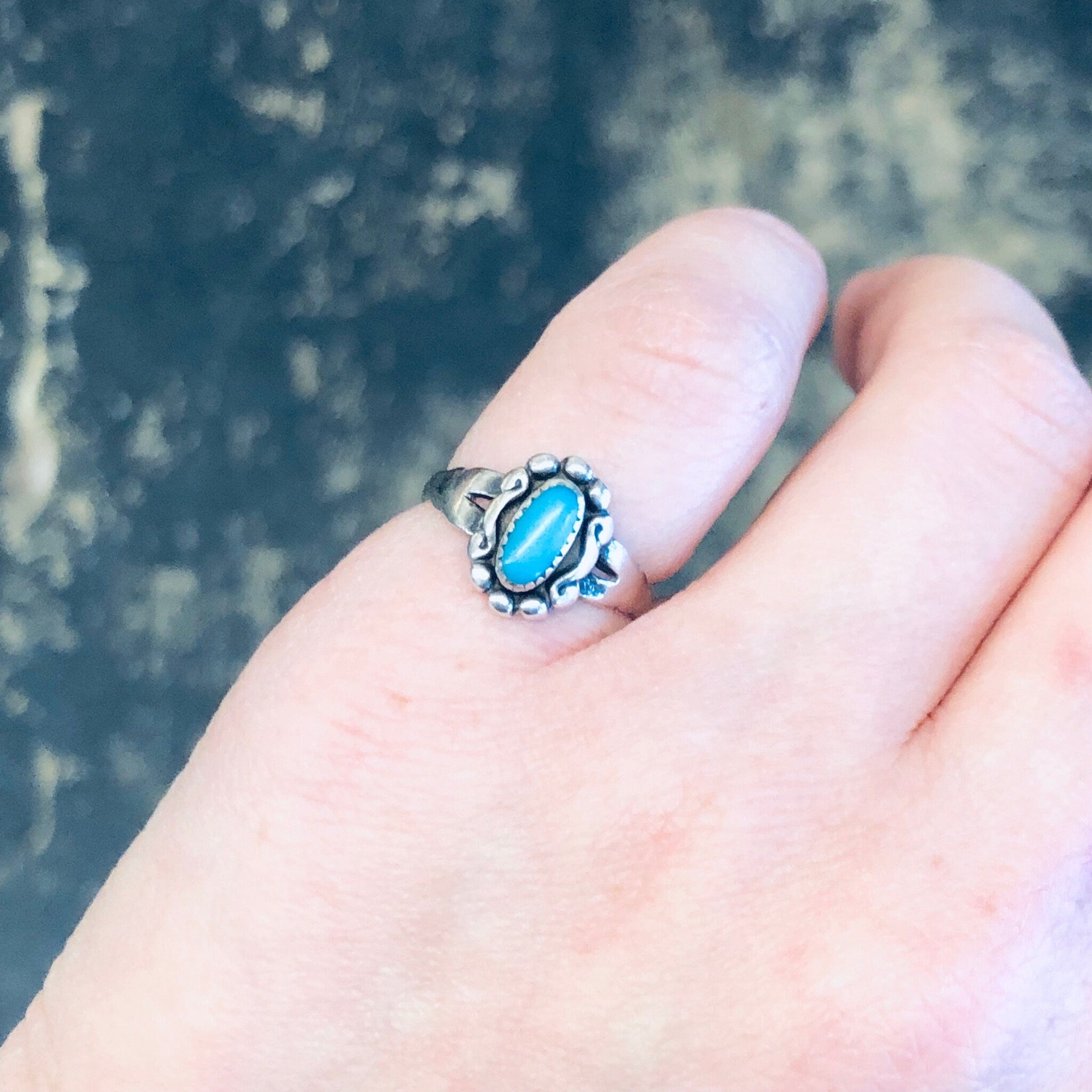Vintage Silver Ring, Turquoise Ring, Small Ring, Pinky Ring, Vintage Jewelry, Southwestern Ring, Boho Style, Bohemian Jewelry, 925 Ring,
