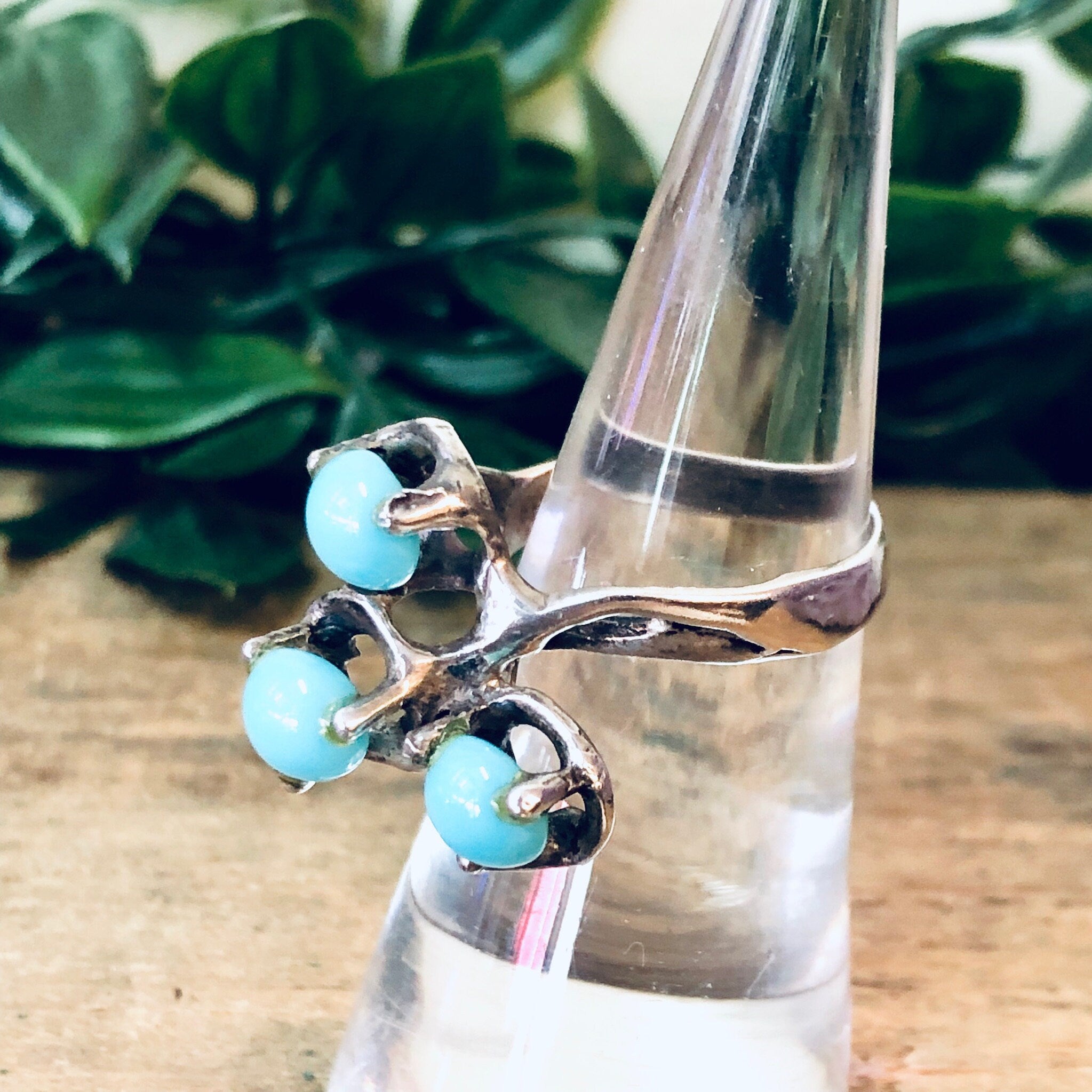 Vintage Silver Ring, Turquoise Ring, Turquoise Beads, Southwestern Ring, Vintage Jewelry, Unique Jewelry, Abstract Ring, 925 Ring, Blue Ring