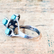 Vintage Silver Ring, Turquoise Ring, Turquoise Beads, Southwestern Ring, Vintage Jewelry, Unique Jewelry, Abstract Ring, 925 Ring, Blue Ring