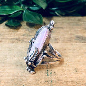 Vintage Silver Ring, Navajo Ring, Lee Larson Ring, Vintage Navajo, Signed Navajo, Mother Of Pearl Ring, Floral Ring, Boho Style, Bohemian
