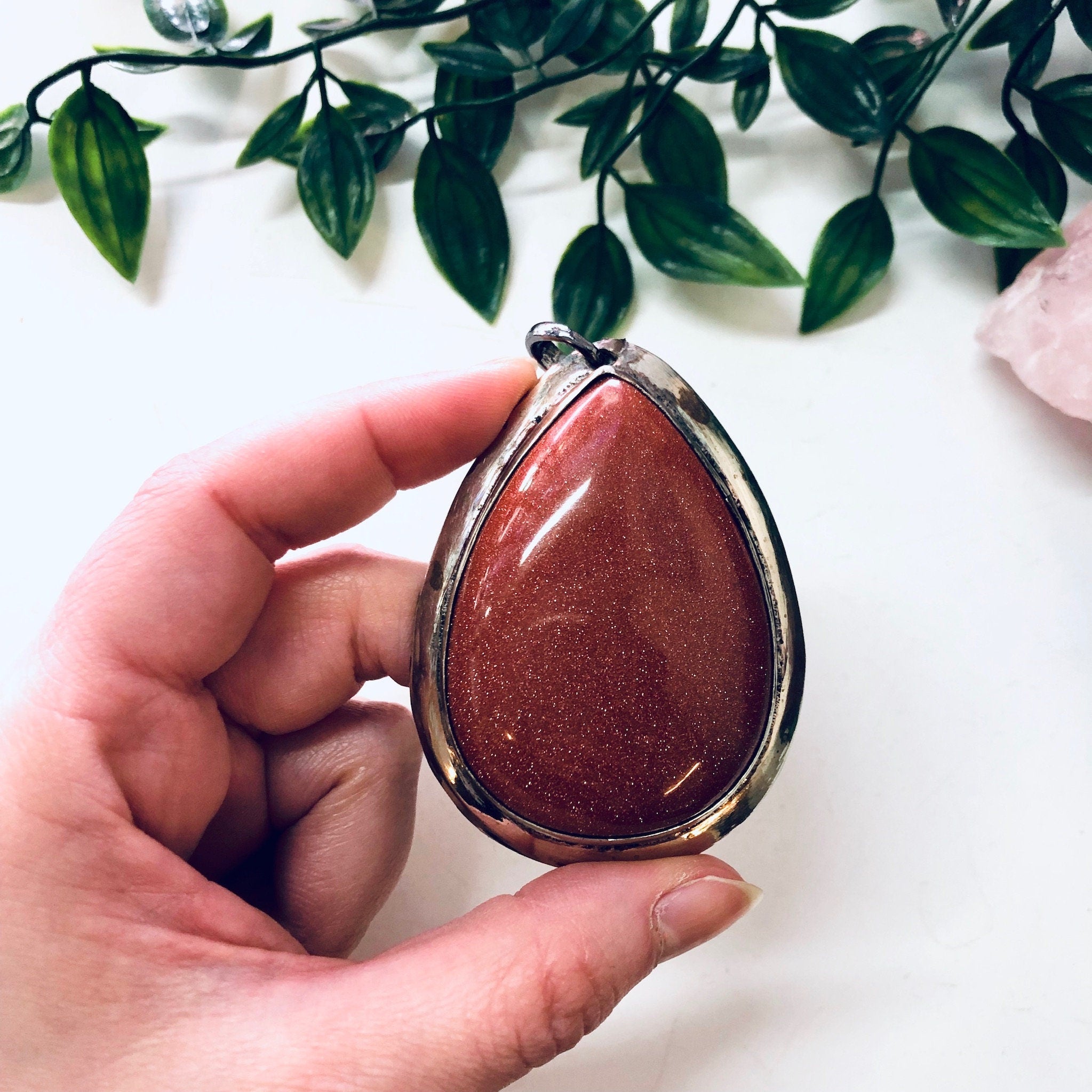 Large Pendant, Vintage Pendant, Vintage Necklace, Druzy Quartz, Metal Pendant, Polished Stone, Statement Jewelry, Sparkly Jewelry, Pendant