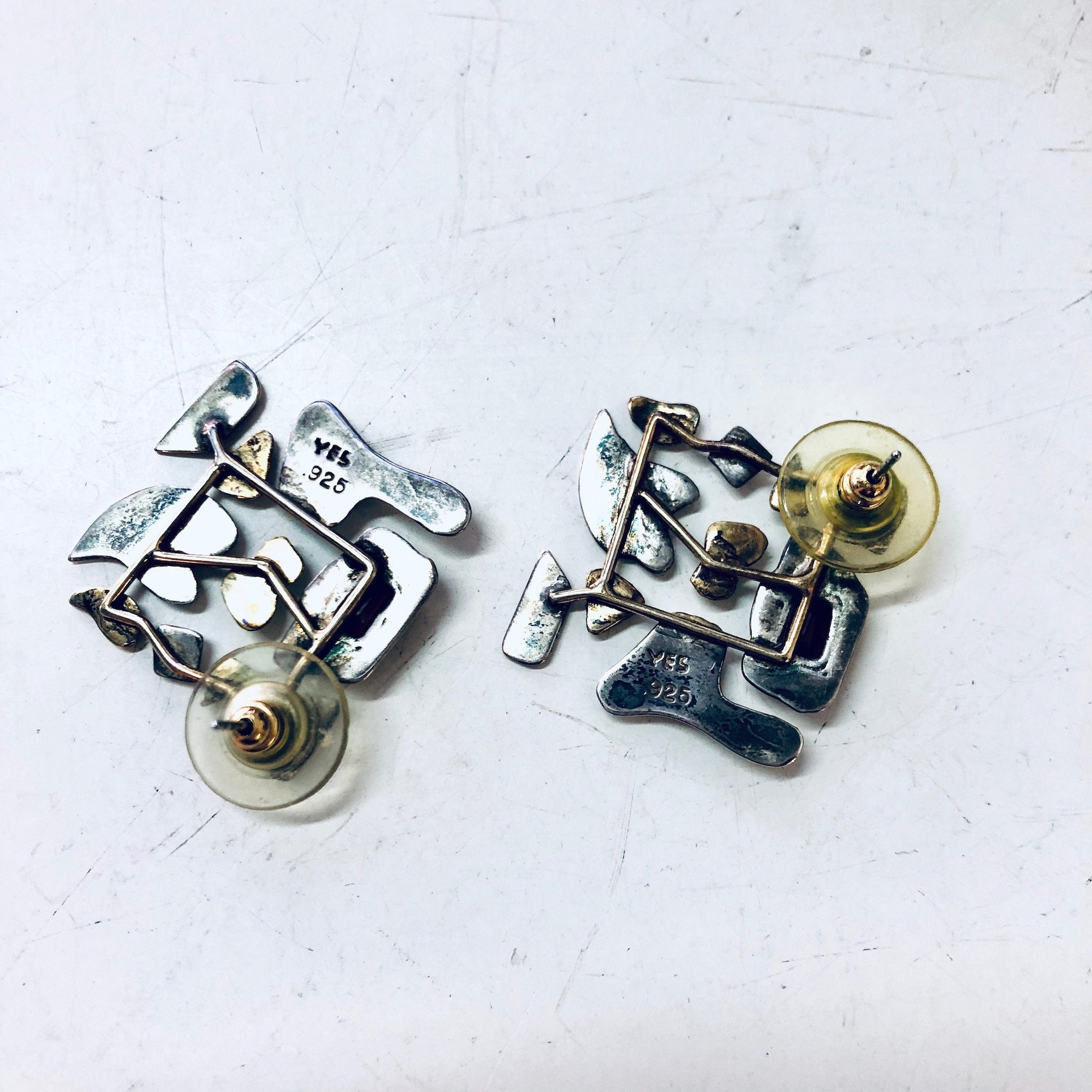 Vintage Earrings, Silver Earrings, Abstract Jewelry, Post Earrings, Pierced Ears, Amethyst Earrings, Unique Jewelry, Vintage Jewelry, 925