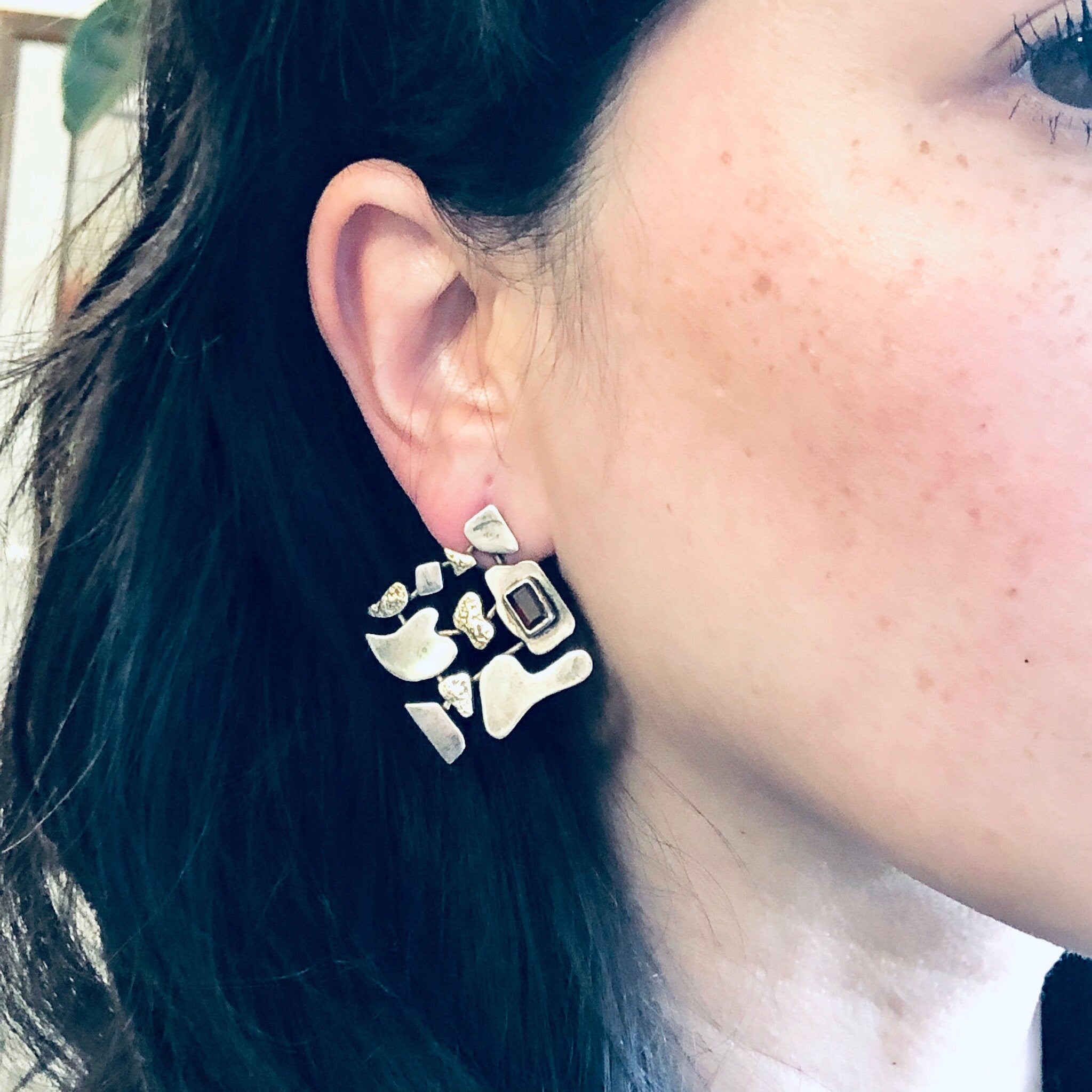 Vintage Earrings, Silver Earrings, Abstract Jewelry, Post Earrings, Pierced Ears, Amethyst Earrings, Unique Jewelry, Vintage Jewelry, 925