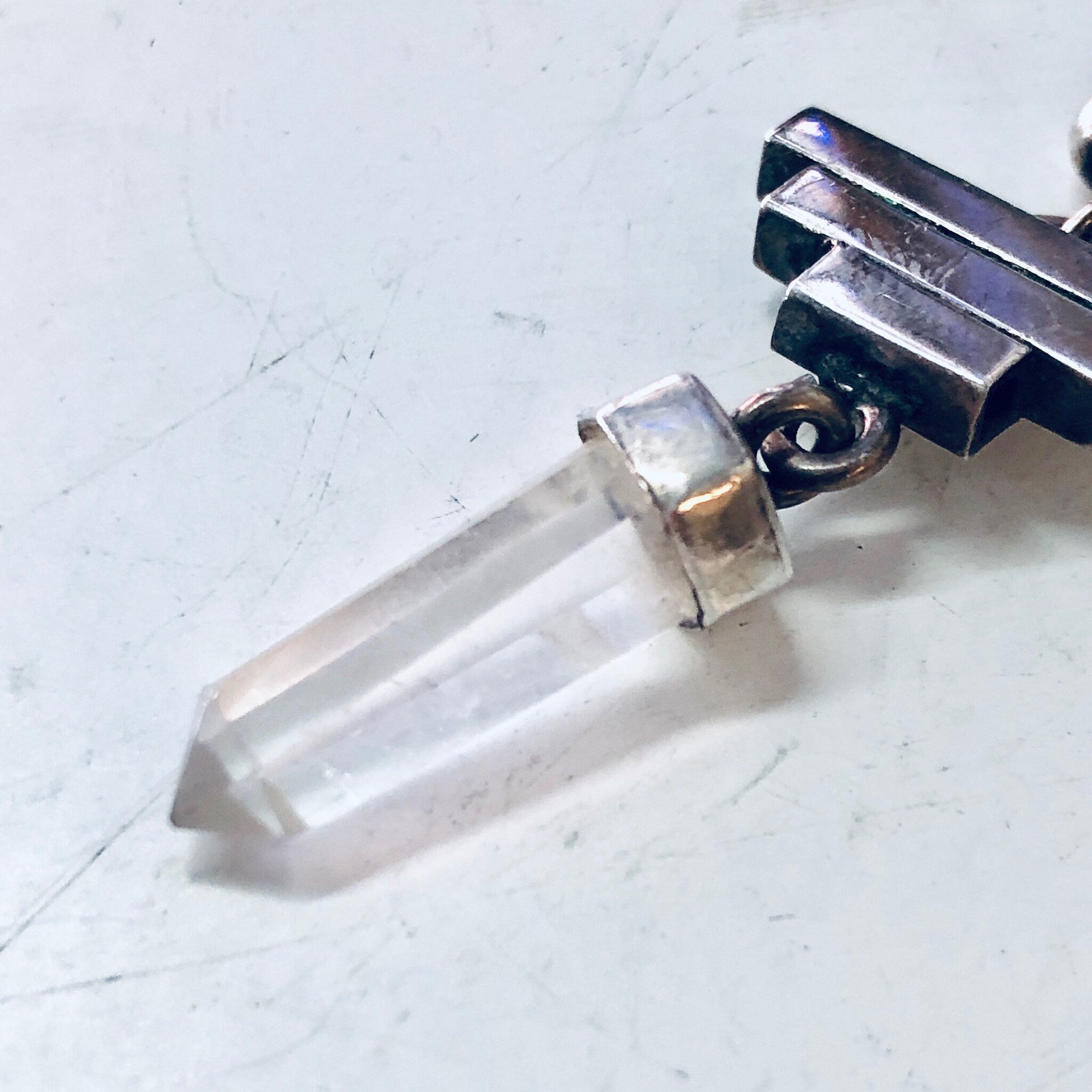 Vintage Silver Earrings, Pyramid Earrings, Quartz Earrings, Vintage Jewelry, Dangle Earrings, Statement Jewelry, Crystal Earrings, Healing