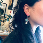 Vintage Silver Earrings, Turquoise Earrings, Mother of Pearl, Green and White, Vintage Jewelry, Green Turquoise, Dangle Earrings, Boho Style