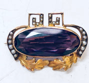 Vintage Gold Brooch, 10 Karat Gold Pin, 10K Yellow Gold, Amethyst Brooch, Vintage Pin, Vintage Jewelry, Unique Jewelry, Pearl Brooch, Purple