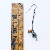 Vintage Silver Earrings, Toucan Earrings, Bird Jewelry, Malachite Earrings, Dangle Earrings, Pierced Ears, Perched Bird, Natural Stones, Red