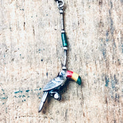 Vintage Silver Earrings, Toucan Earrings, Bird Jewelry, Malachite Earrings, Dangle Earrings, Pierced Ears, Perched Bird, Natural Stones, Red