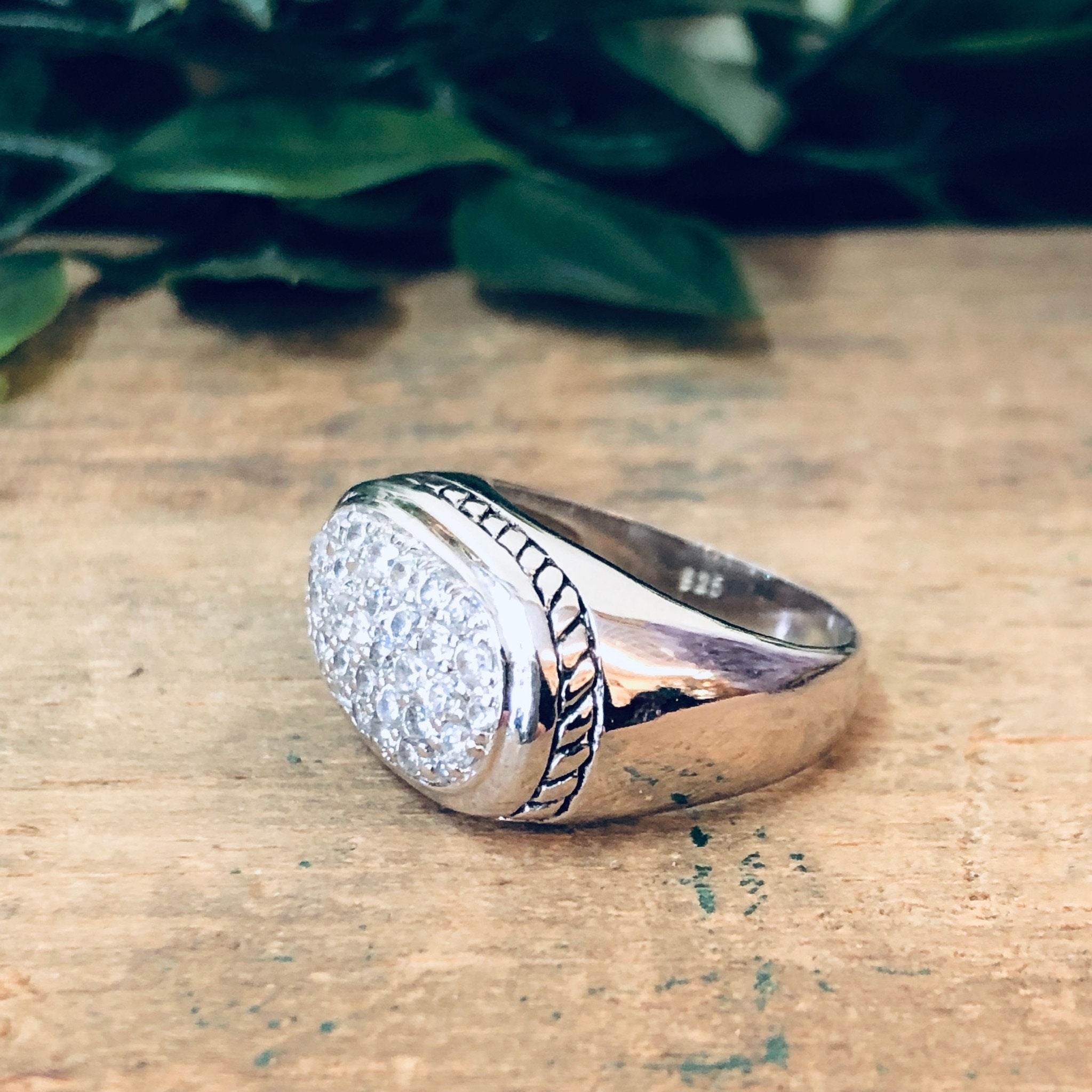 Vintage Silver Ring, Vintage Jewelry, Unique Ring, Faux Diamond Ring, Sparkly Jewelry, Unique Ring, Anniversary Gift, 925 Ring, Rope Design